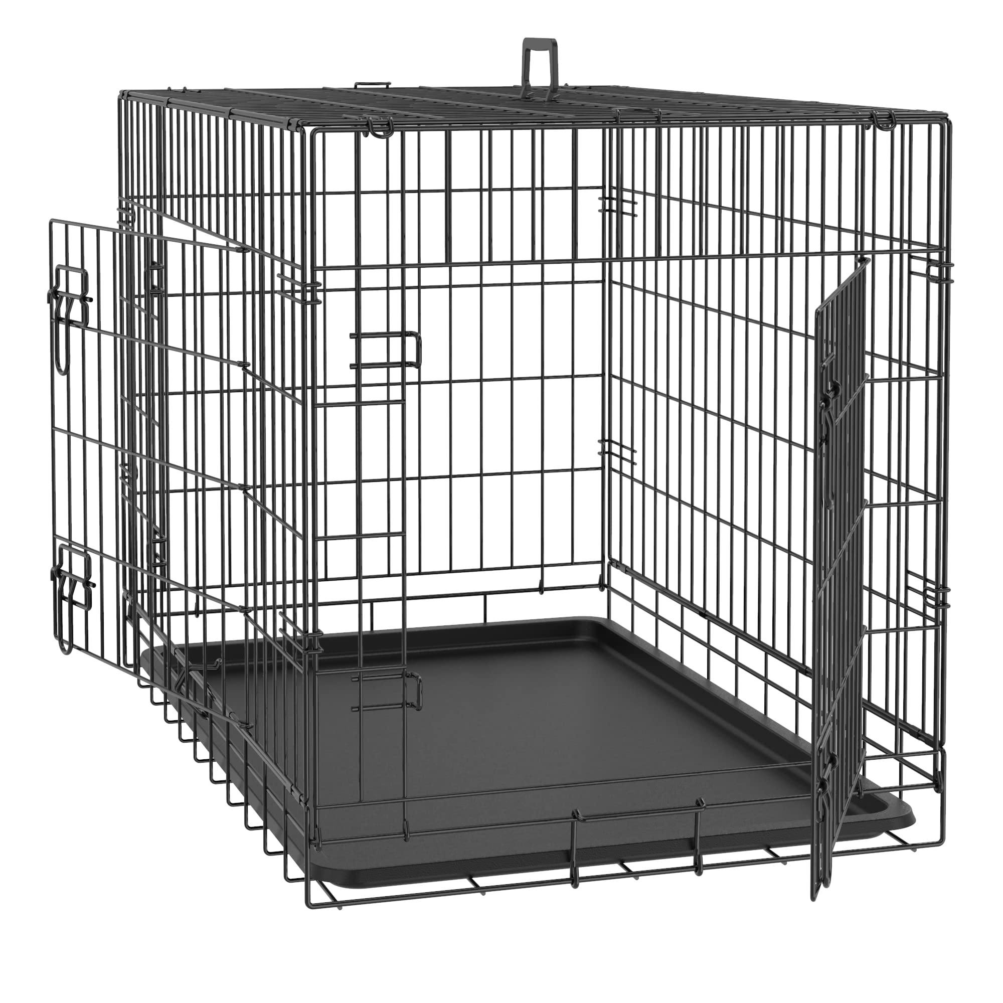 30/36/42 Inches Double Door Dog Crate Folding Metal Wire Dog Kennel Cage With Tray For Small/Medium/Large Dogs Indoor Outdoor Tr