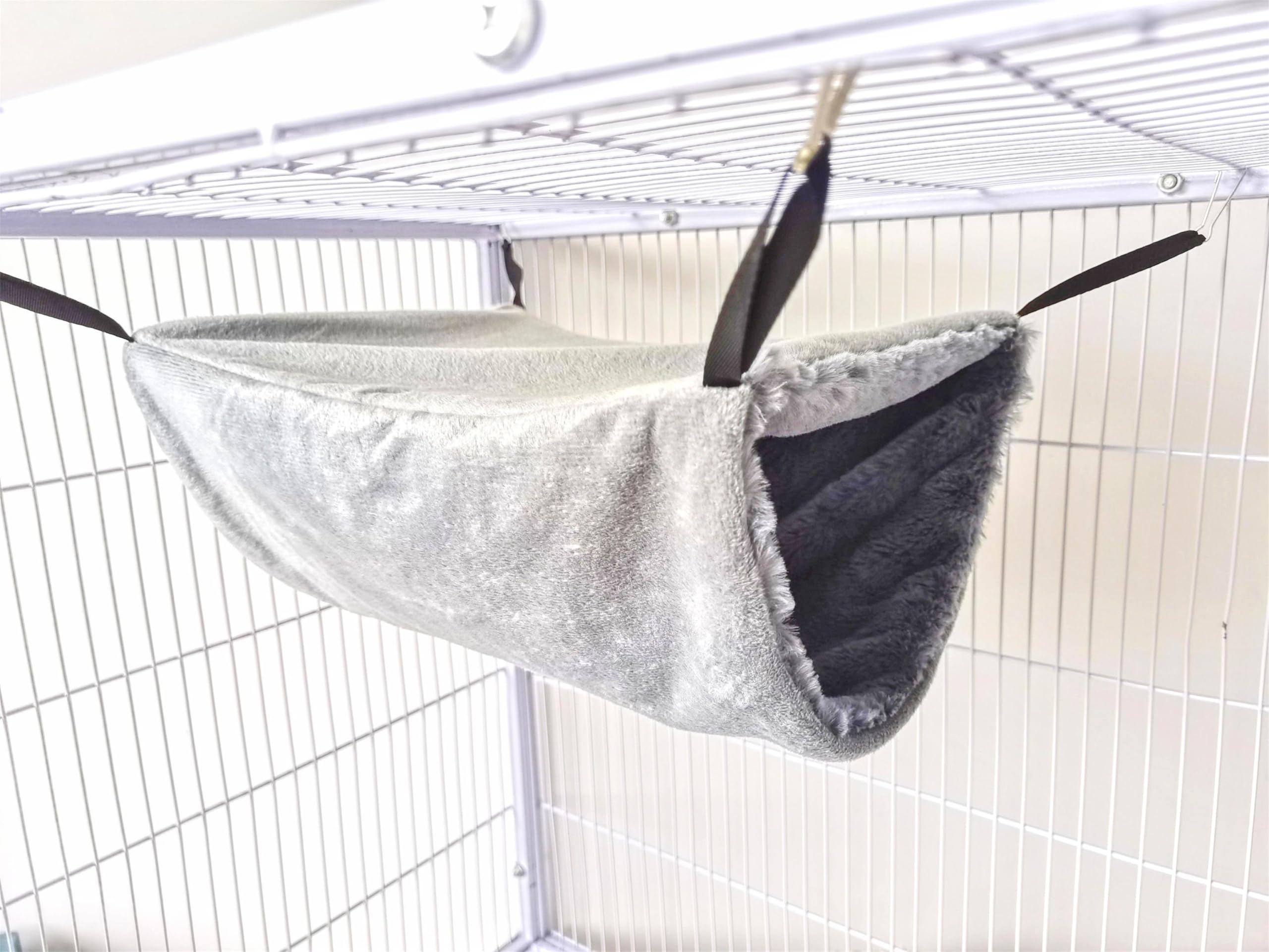 Vedem Small Animal Soft Plush Bunkbed Hammock Cage Hanging Tunnel Hideout For Ferret Chinchilla Rat (Medium, Grey)