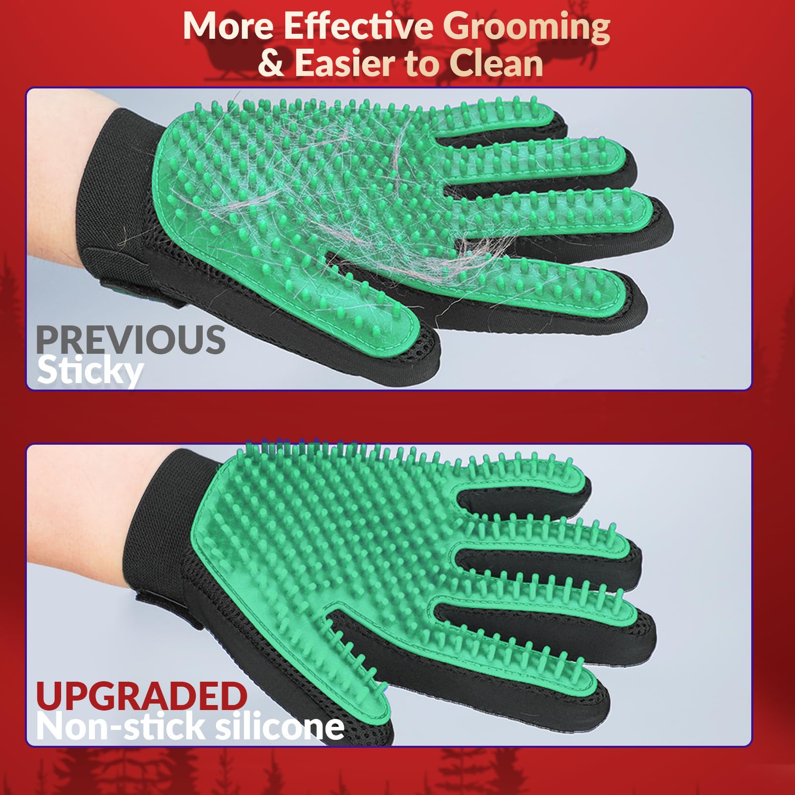 Pet Hair Remover Gloves, Enhance Pet Grooming Glove With 255 Tips, Deshedding Glove For Dog And Cat, 1 Pair Left & Right Gentle De-Shedding Glove Brush, Green