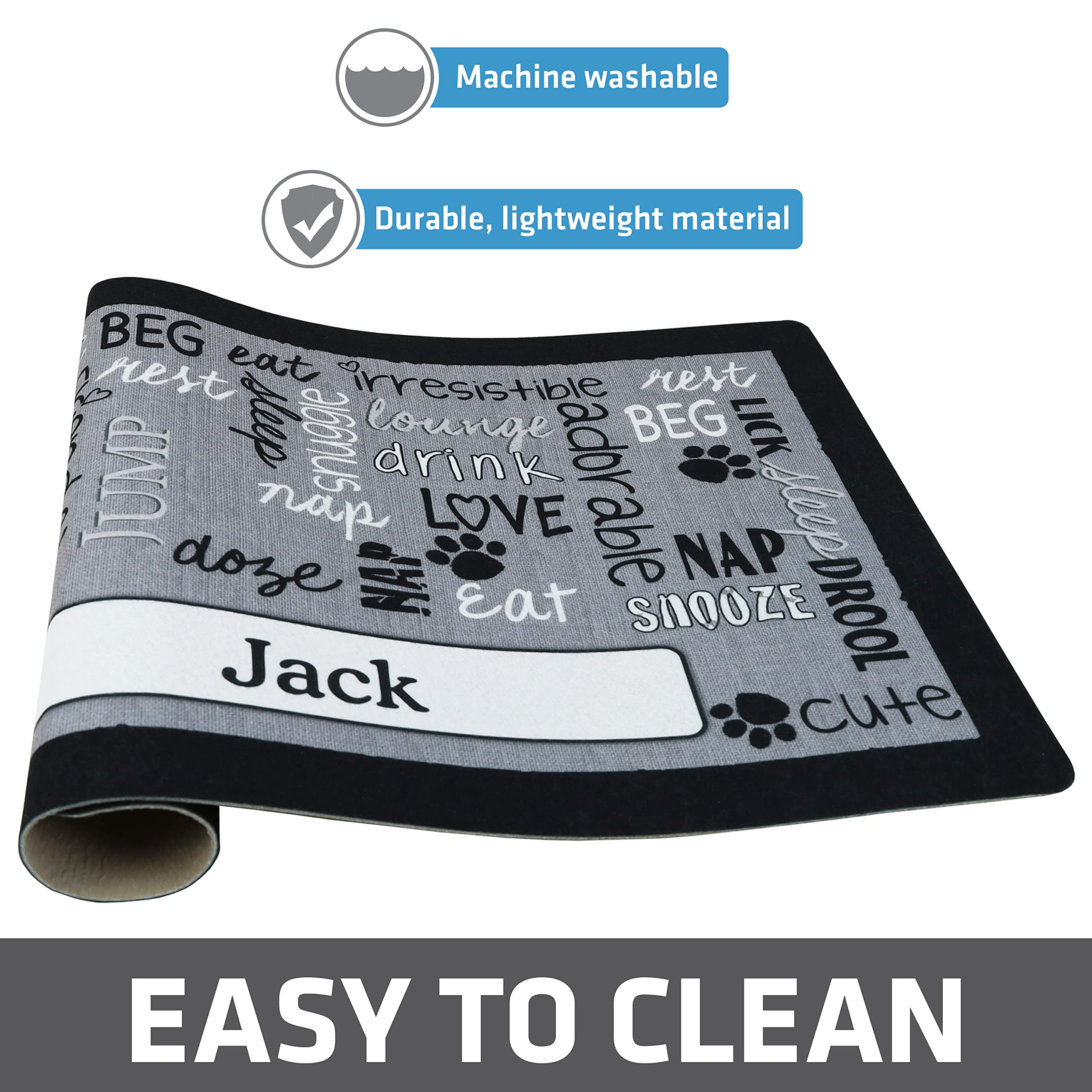 Drymate Personalized Pet Bowl Placemat, Custom Dog & Cat Food Feeding Mat - Absorbent Fabric, Waterproof Backing - Machine Washa