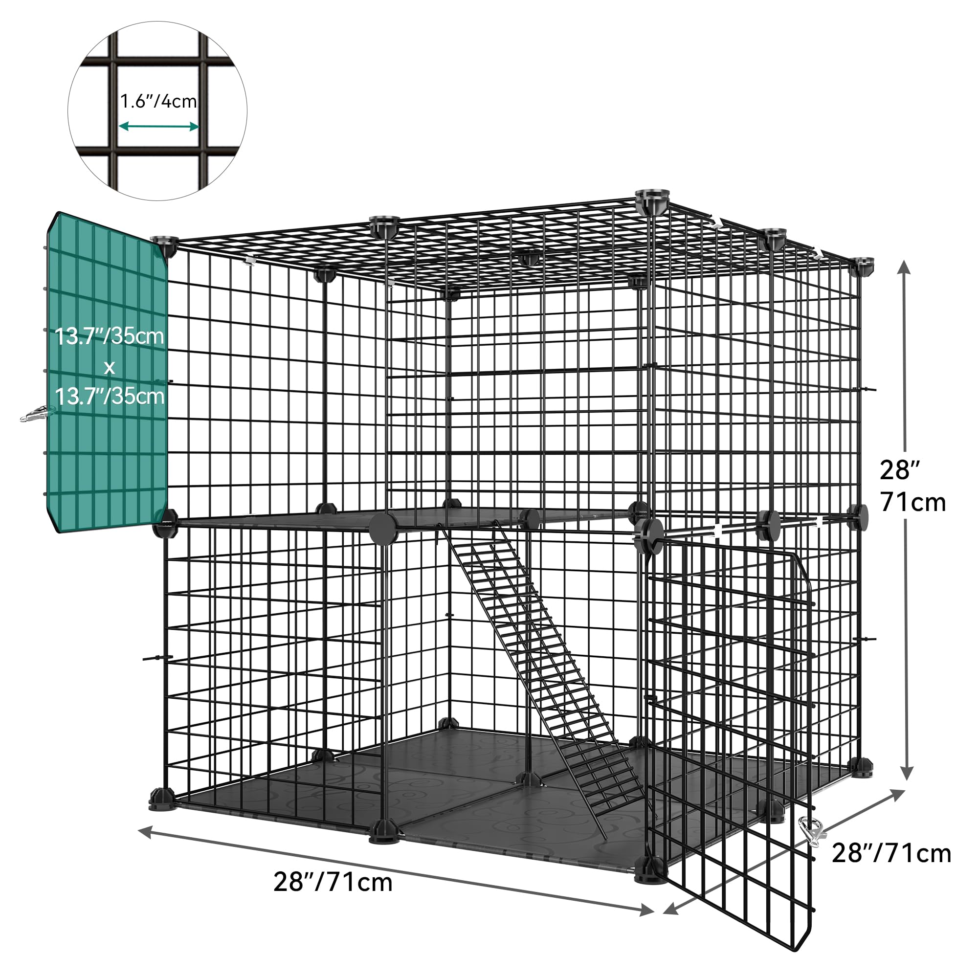 Yitahome 2-Tier Cat Cage Indoor Outdoor: 28'' L X 28'' W X 28'' H Diy Cat Enclosures Kitten Cage Pet Playpen Metal Kennel For 1-