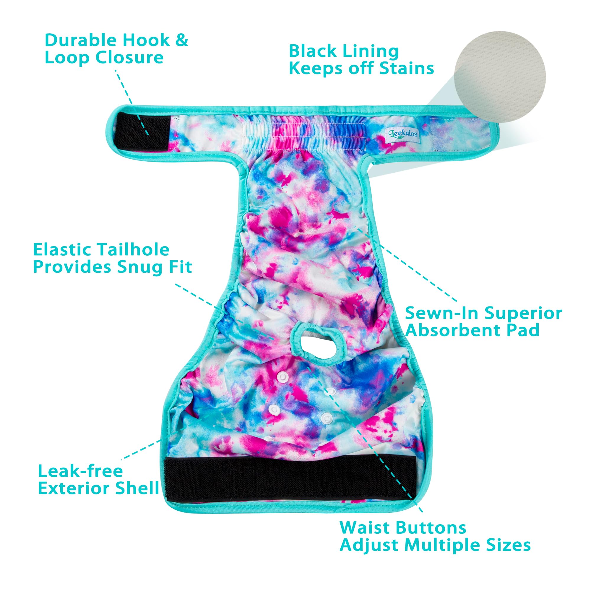 Leekalos Reusable Washable Dog Diapers Female (3 Pack) - Highly Absorbent Doggie Diapers - Size Adjustable Puppy Diaper For Dog