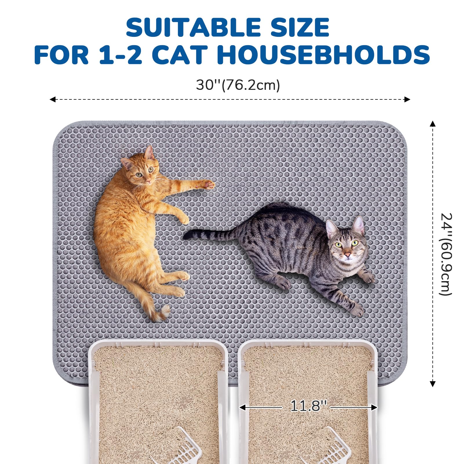 Burgeonnest Cat Litter Mat 30'' X 24'', Upgraded Felt & Fabric Material Cat Trapping Mat For Fewer Creases, Holds 1-2 Litter Box