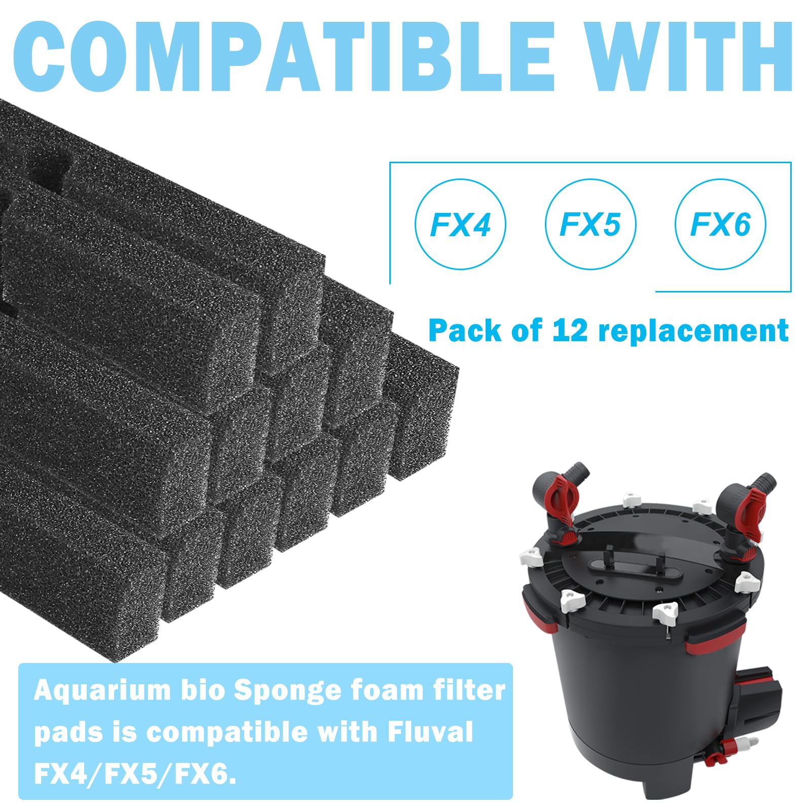 Fx4 Foam Filter Pads Replacement Compatible With Fluval Fx5 Fx6 Canister Filter, Aquarium Bio Sponge Foam Filter Pads (Black)