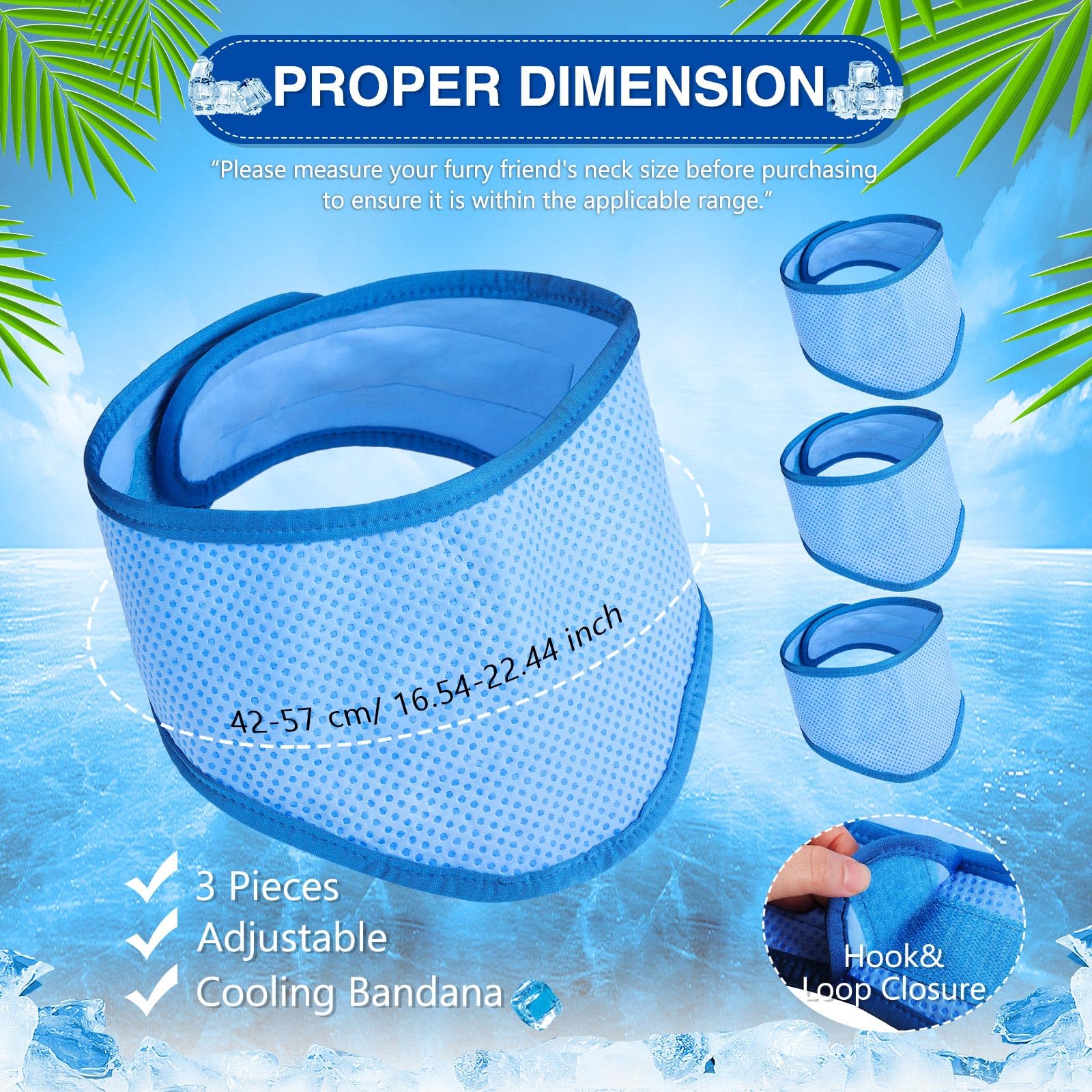 3 Pack Cooling Bandanas - Breathable Dog & Cat Collar Bandanas For Hot Weather Summer (Blue)