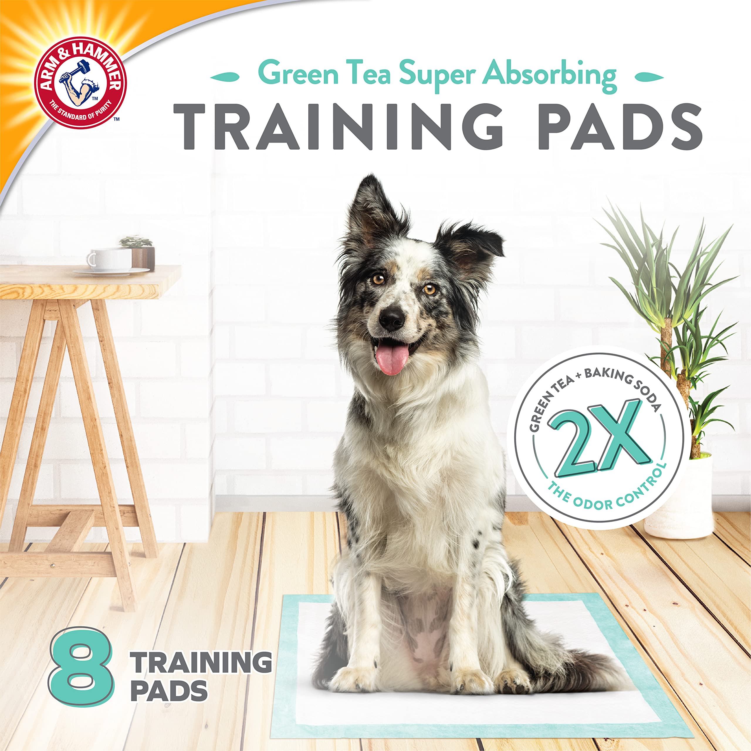 Arm & Hammer Pet Training Pads - 8Ct Dog Training Pads with Super Absorbing Green Tea and Baking Soda for 2X The Odor Control -