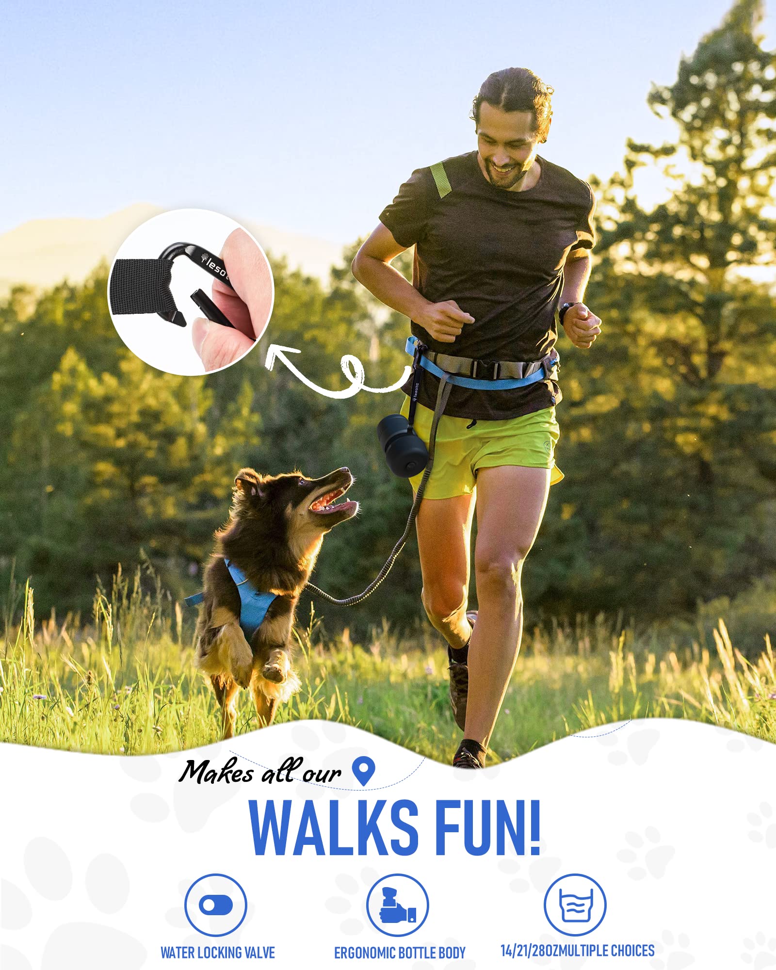 Lesotc Dog Water Bottle, Portable Water Dispenser With Travel Water Bowl, Leak Proof Pet Travel Squeeze Bottle, Puppy Essentials