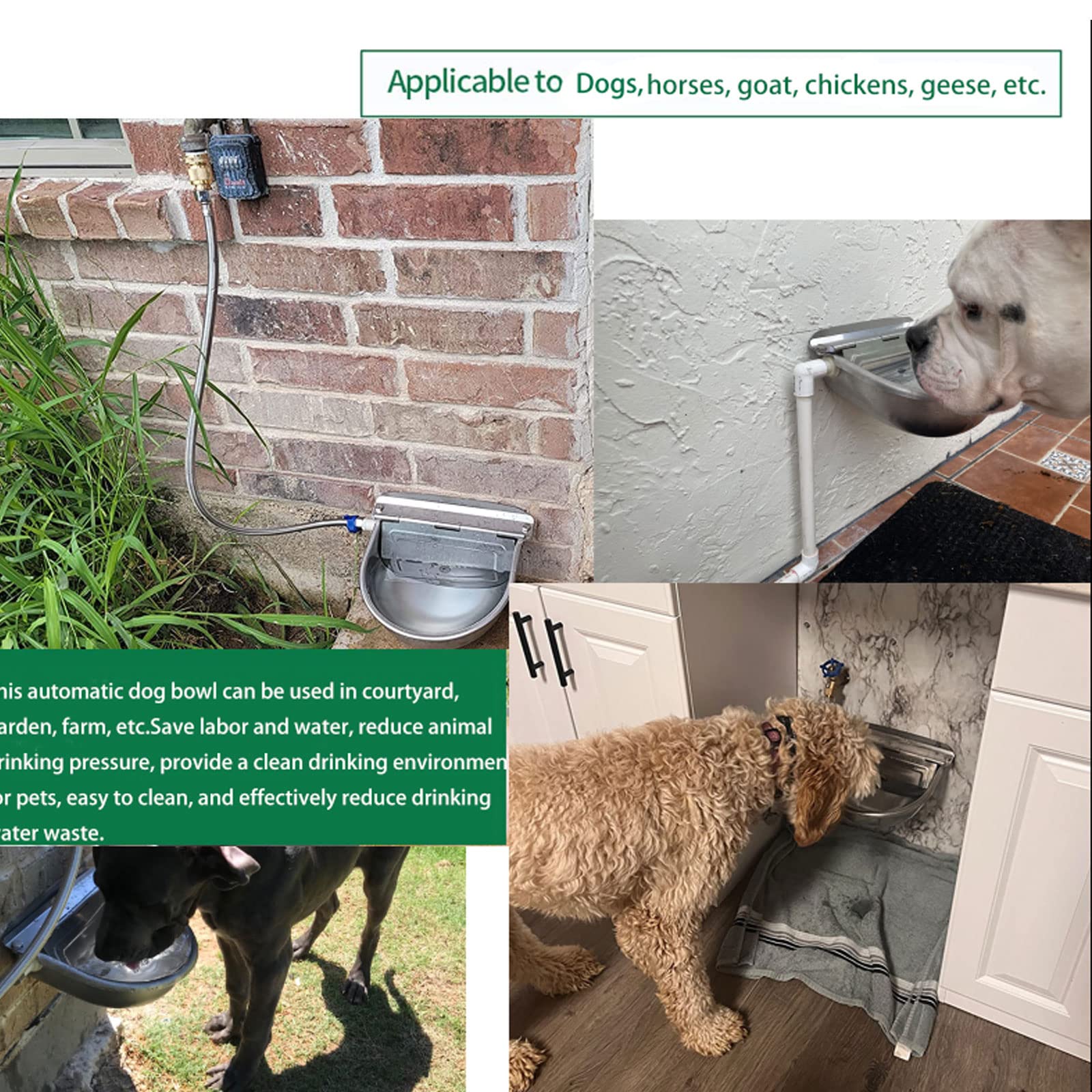 304 Stainless Steel Automatic Livestock Waterer with Float Valve and 39 inch Water Hose(one end 3/4), Automatic Animal Water B