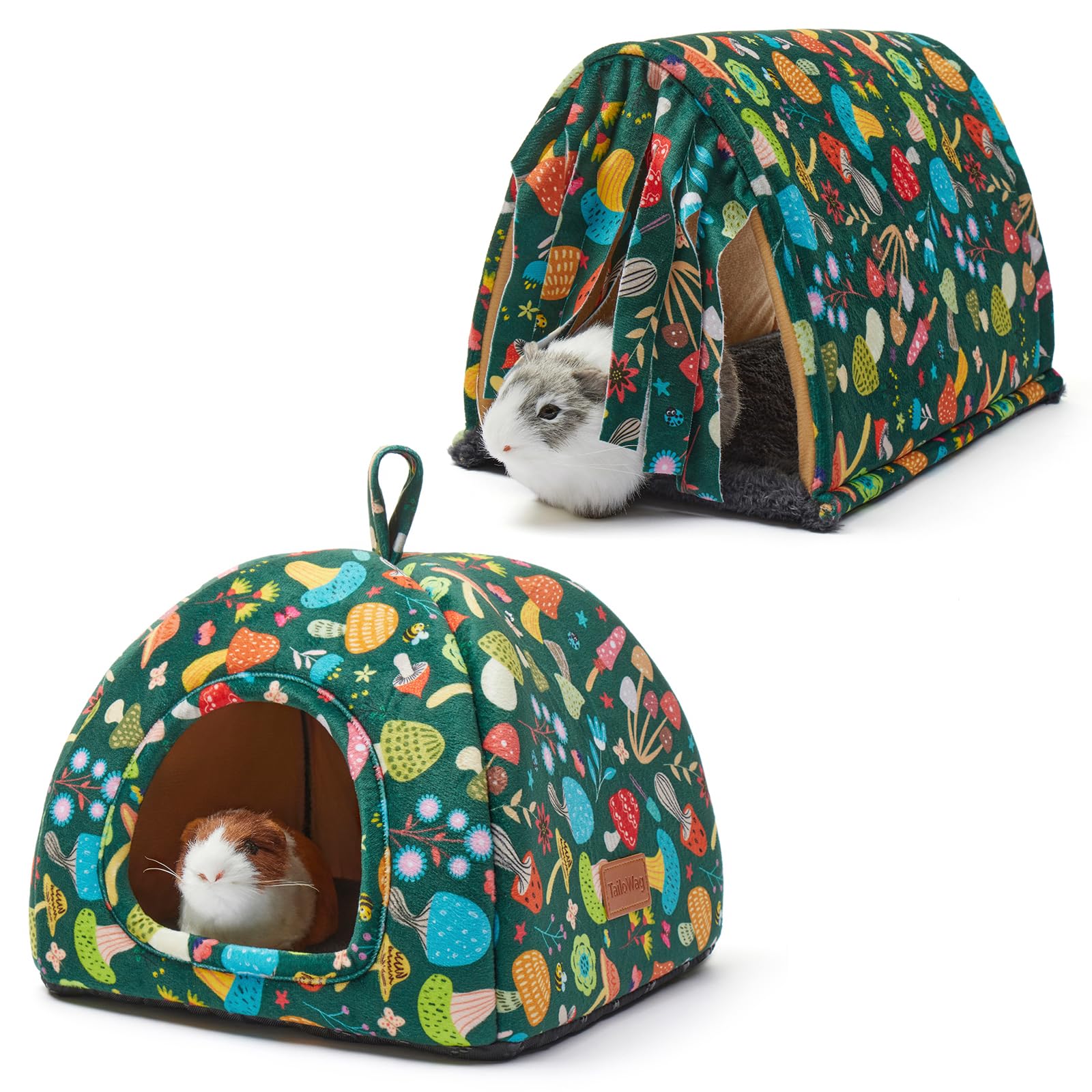 TailoWag Guinea Pig Hideout Soft Large Bed Tunnel with Door Curtain 2 Pack Guinea Pig Toys Set Bunny Bed Cage Accessories for Sm