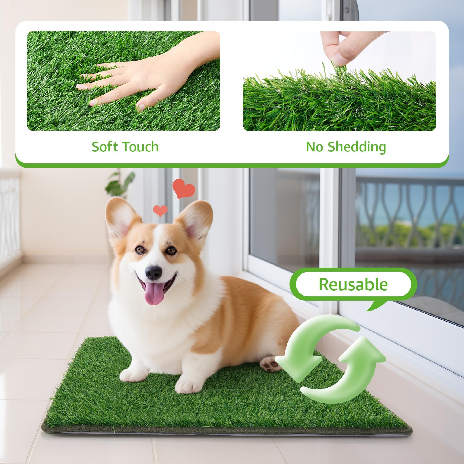 Dog Grass Mat With Pee Pad, Artificial Indoor Turf Grass Potty Training Pads For Dogs Tray Doggies Washable Reusable Puppy Pads