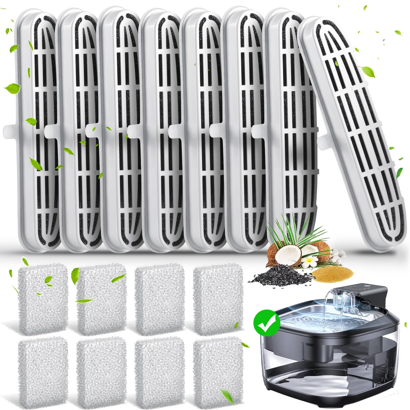 16 Pack Cat Water Fountain Filters-Cat Fountain Replacement Filters For Stainless Steel 108/3.2L Adjustable Water Flow Pet Water