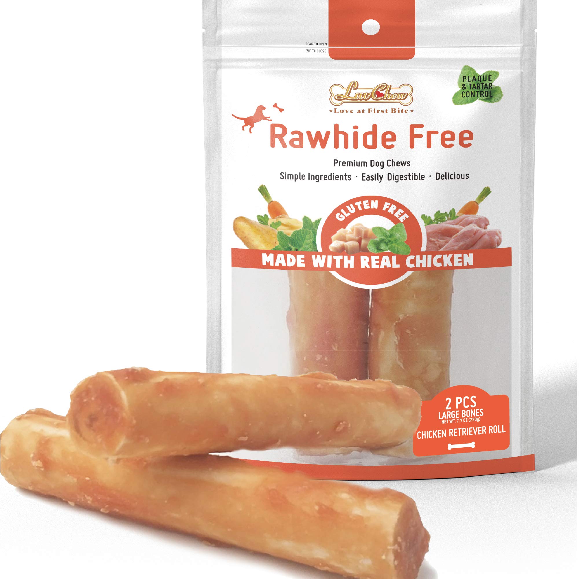 LuvChew Premium Dog Chew Treats Chicken Retriever Rolls for Large Dogs, Rawhide Free, Grain Free, Highly Digestible,Large 7 2pcs