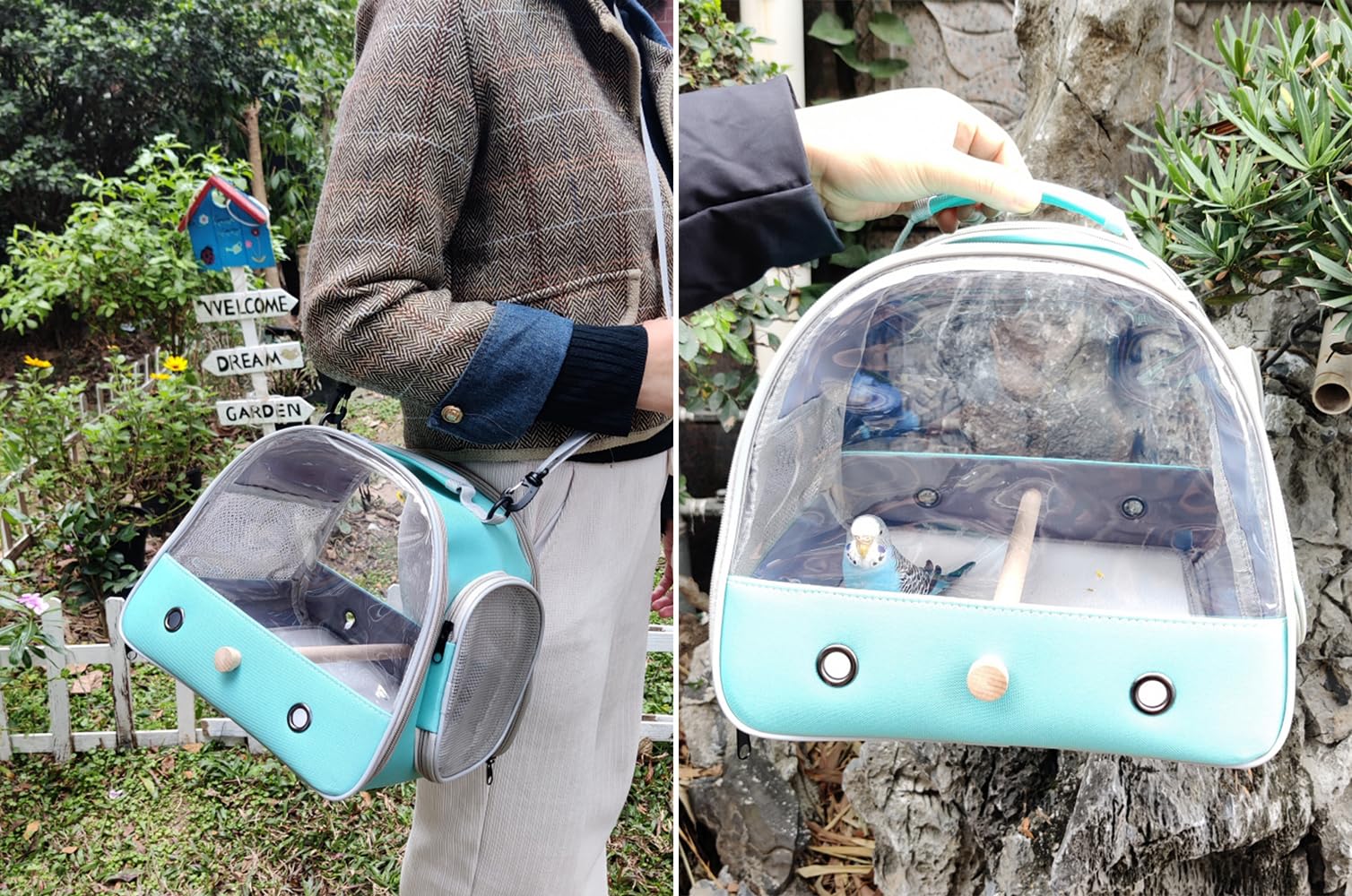 Bird Carrier, Portable Small Bird Parrot Parakeet Carrier with Standing Perch and Stainless Steel Tray, Side Access Window Colla