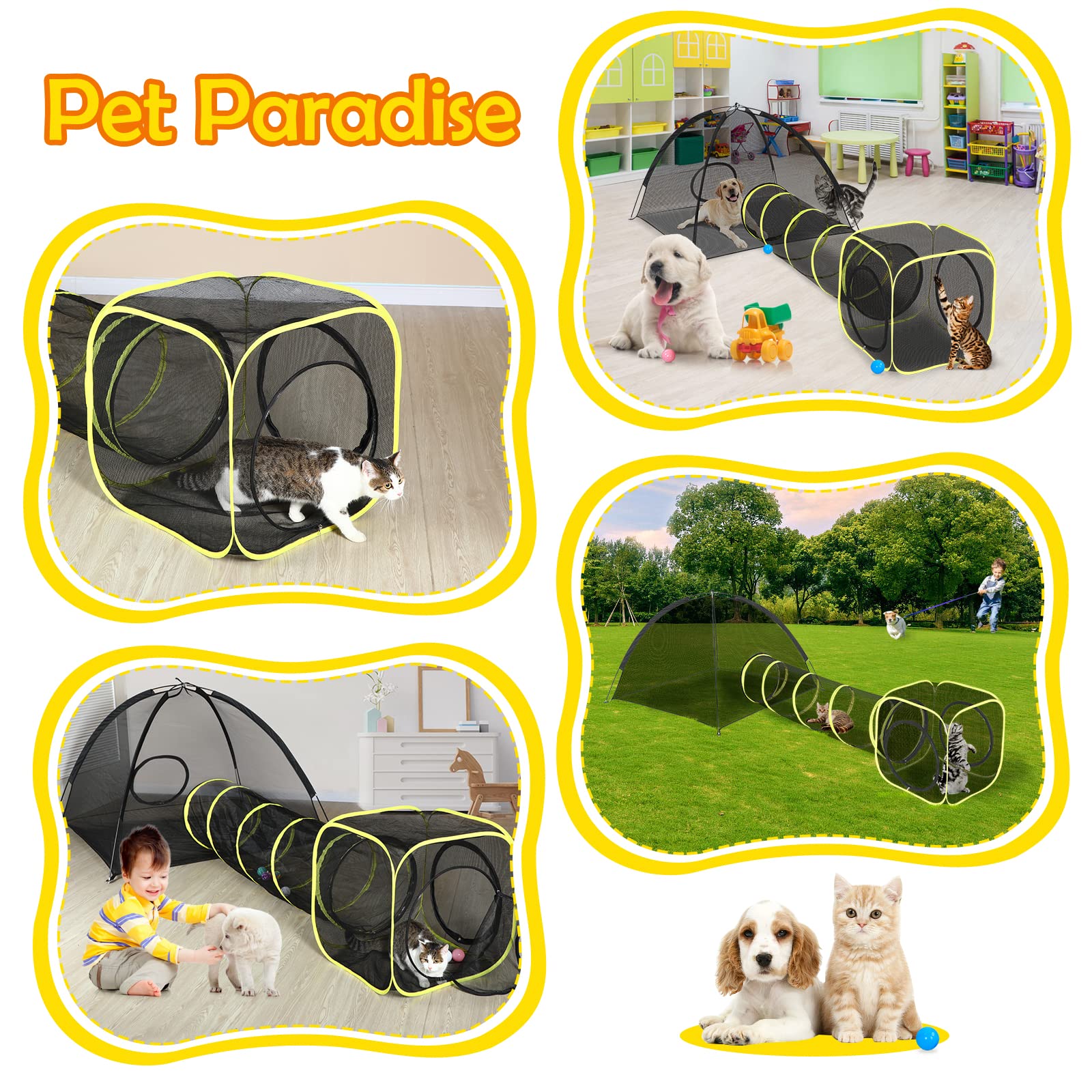 Outdoor Cat Enclosures For Indoor, Portable Mesh Tent, Outdoor Pet Tunnel, Cat Playhouse With Adjustable Cat Harness And Leash F