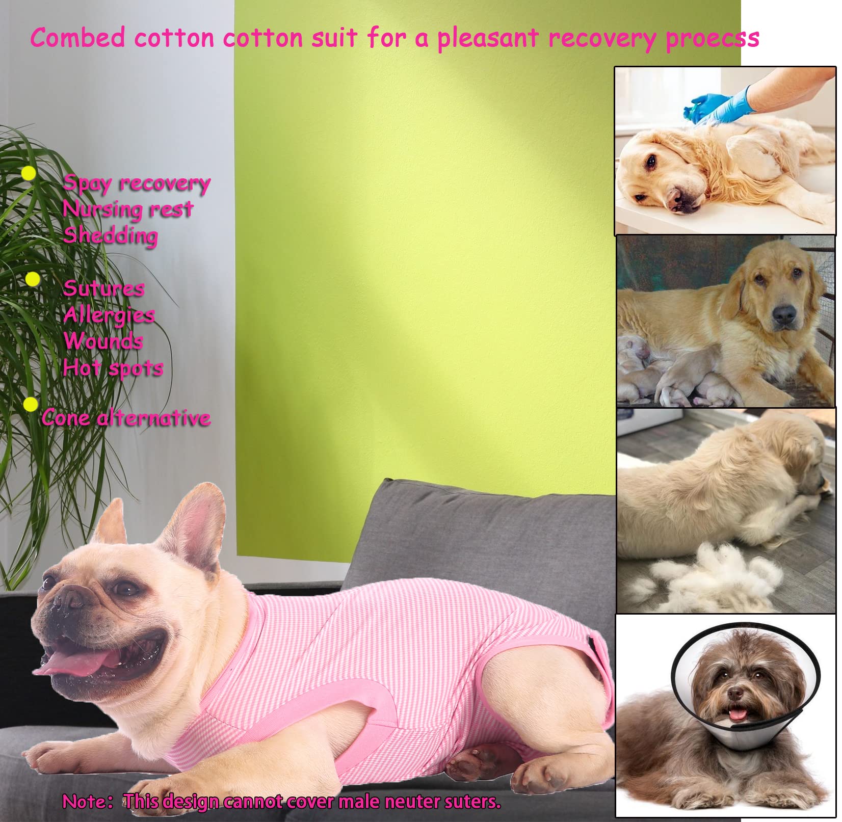 Sychien Dog Recovery Suit Pink Female Spay Surgical Large Shirt, Male Surgery Recovery Suit,Pink-White Striped Xxl