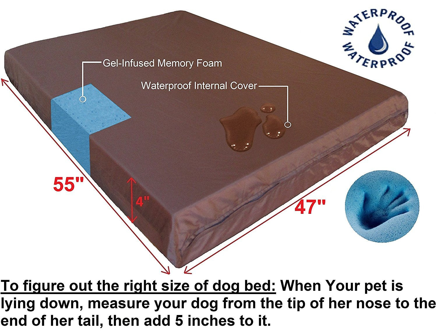 Dogbed4Less Jumbo Orthopedic Gel Memory Foam Dog Bed, Waterproof Liner With Durable Washable Black Canvas Cover, 55X47X4 Inch