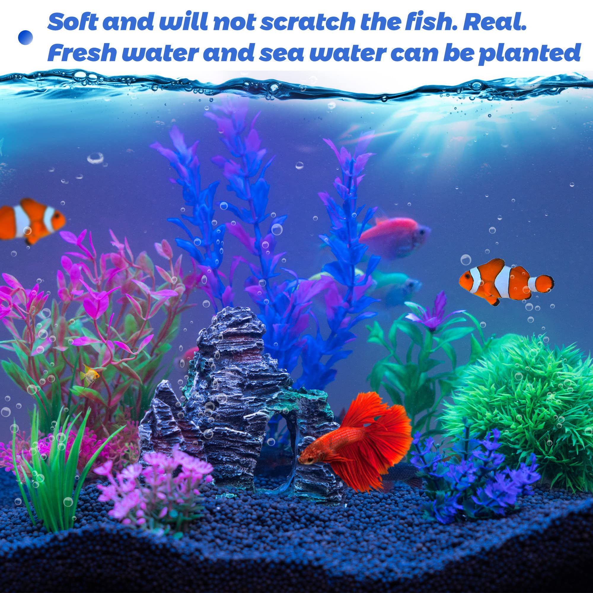 Ameliade Aquarium Artificial Plastic Plants Decorations And Rock Cave Decor Set Goldfish Betta Fish Tank Accessories Small Large Fish Bowl Ornaments