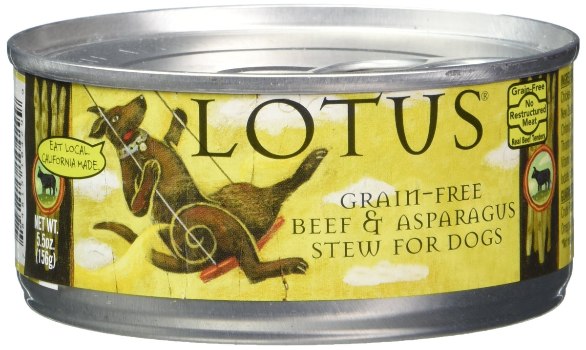 Lotus Grain Free Wholesome Beef And Asparagus Stew Canned Dog Food, 5.5 Oz Cans (24 In A Case) (784815104299)