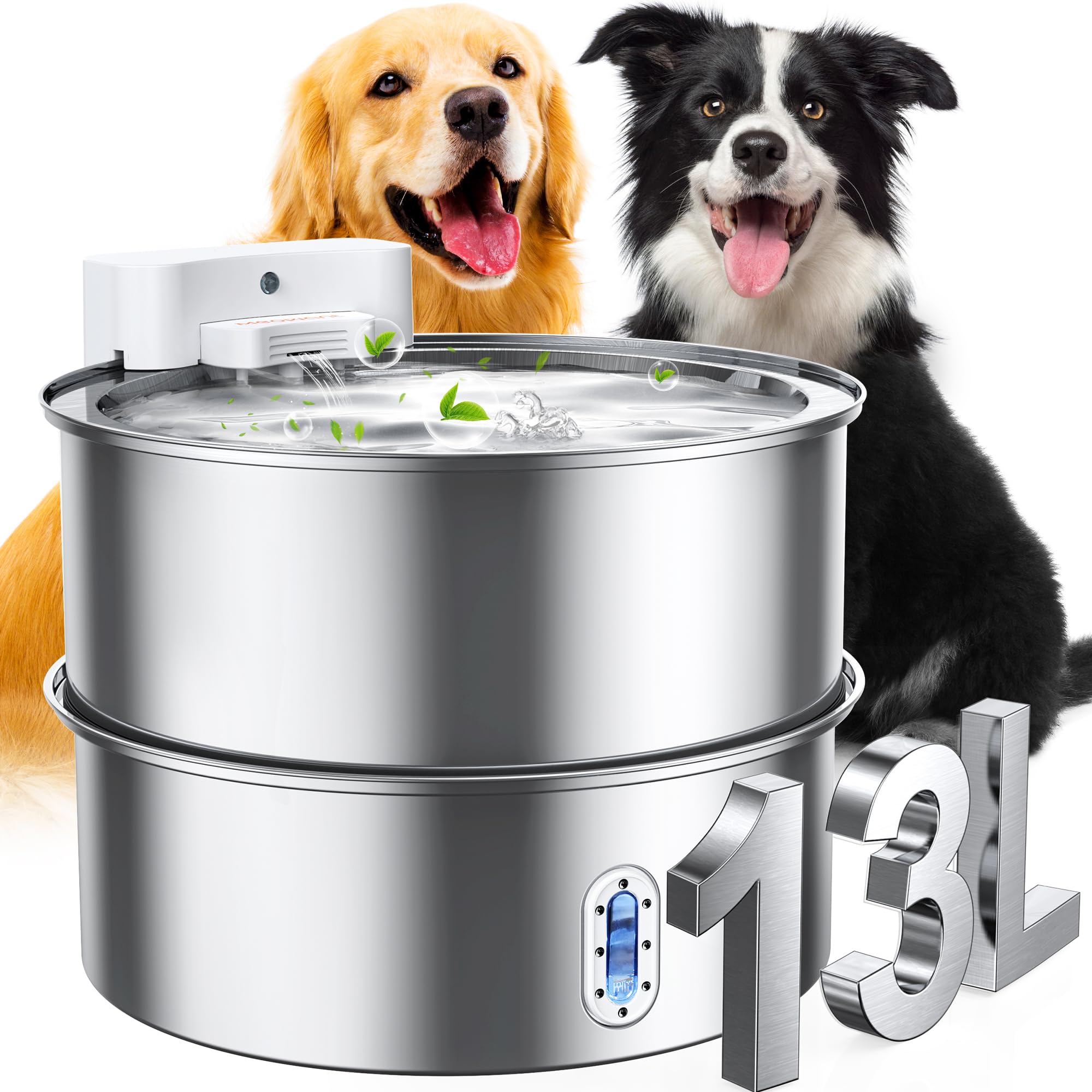 Dog Water Fountain For Large Dog, 7-13L/1.8-3.4Gal Stainless Steel Pet Water Fountain, Automatic Filtered Dog Water Bowl Dispens
