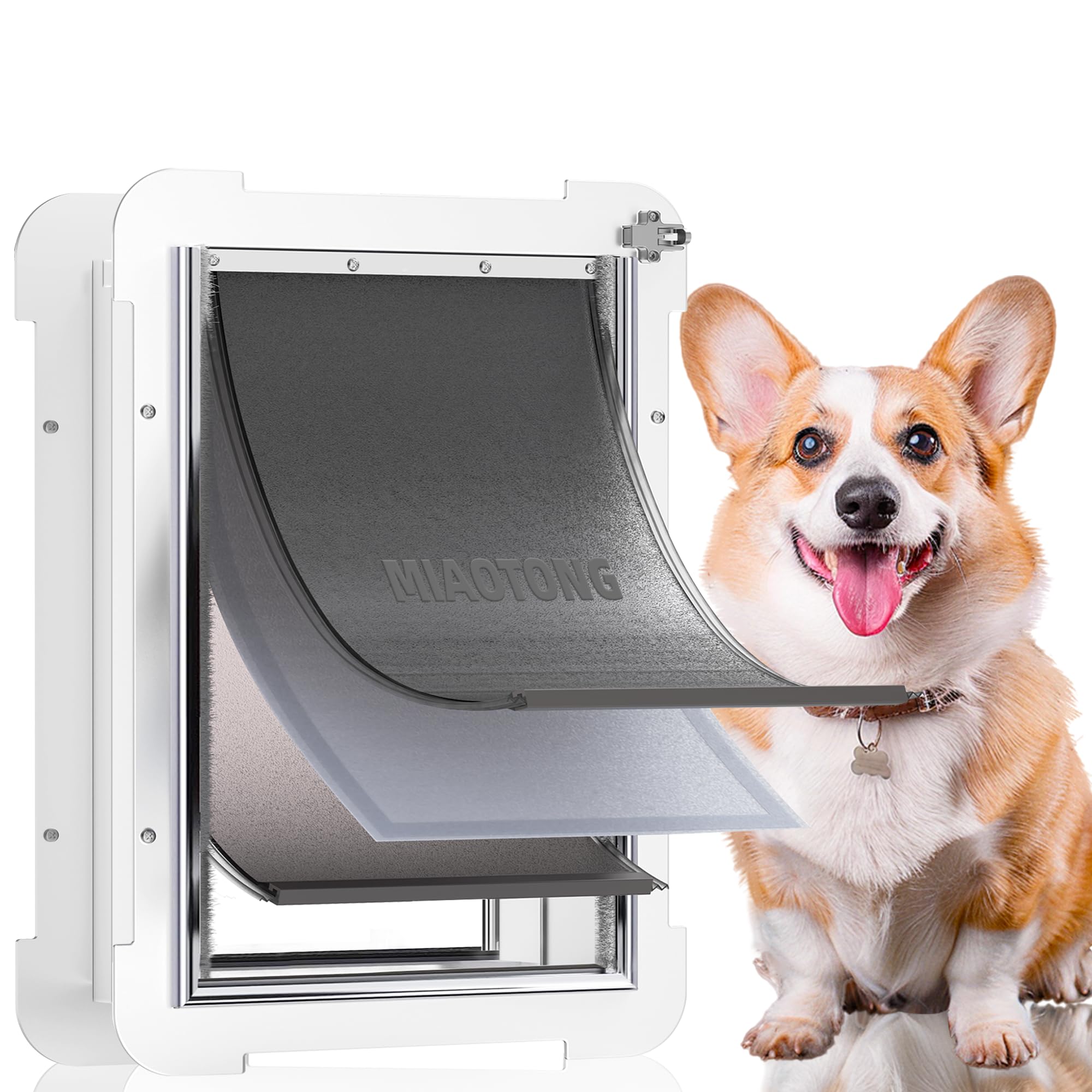 3-Flap Medium Dog Door For Door With Metal Sliding Lock Panel, Energy Efficient Pet Door With Steel Frame, Telescoping Tunnel,Ne