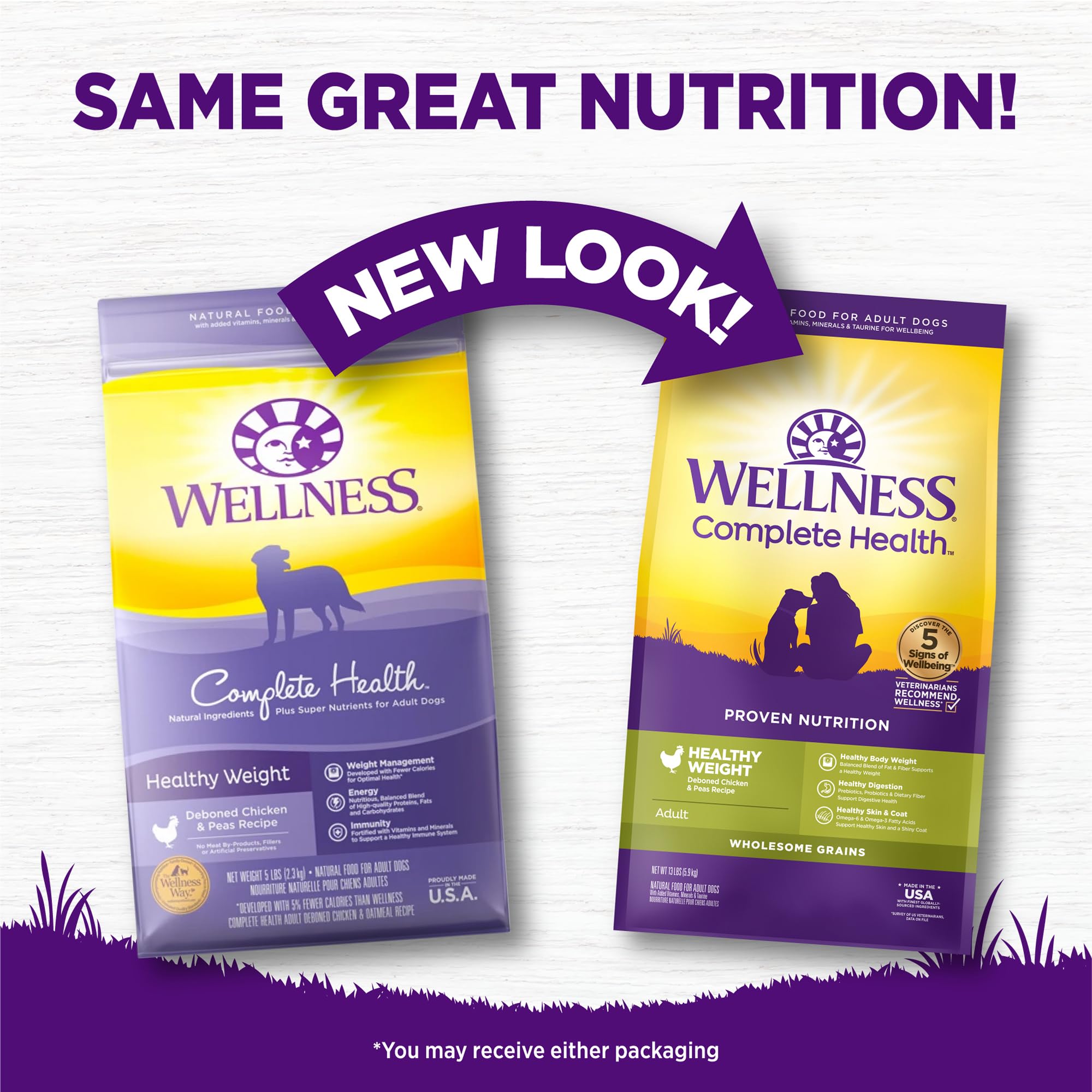 Wellness Complete Health Dry Dog Food with Grains, Natural Ingredients, Made in USA with Real Meat, All Breeds, For Adult Dogs (
