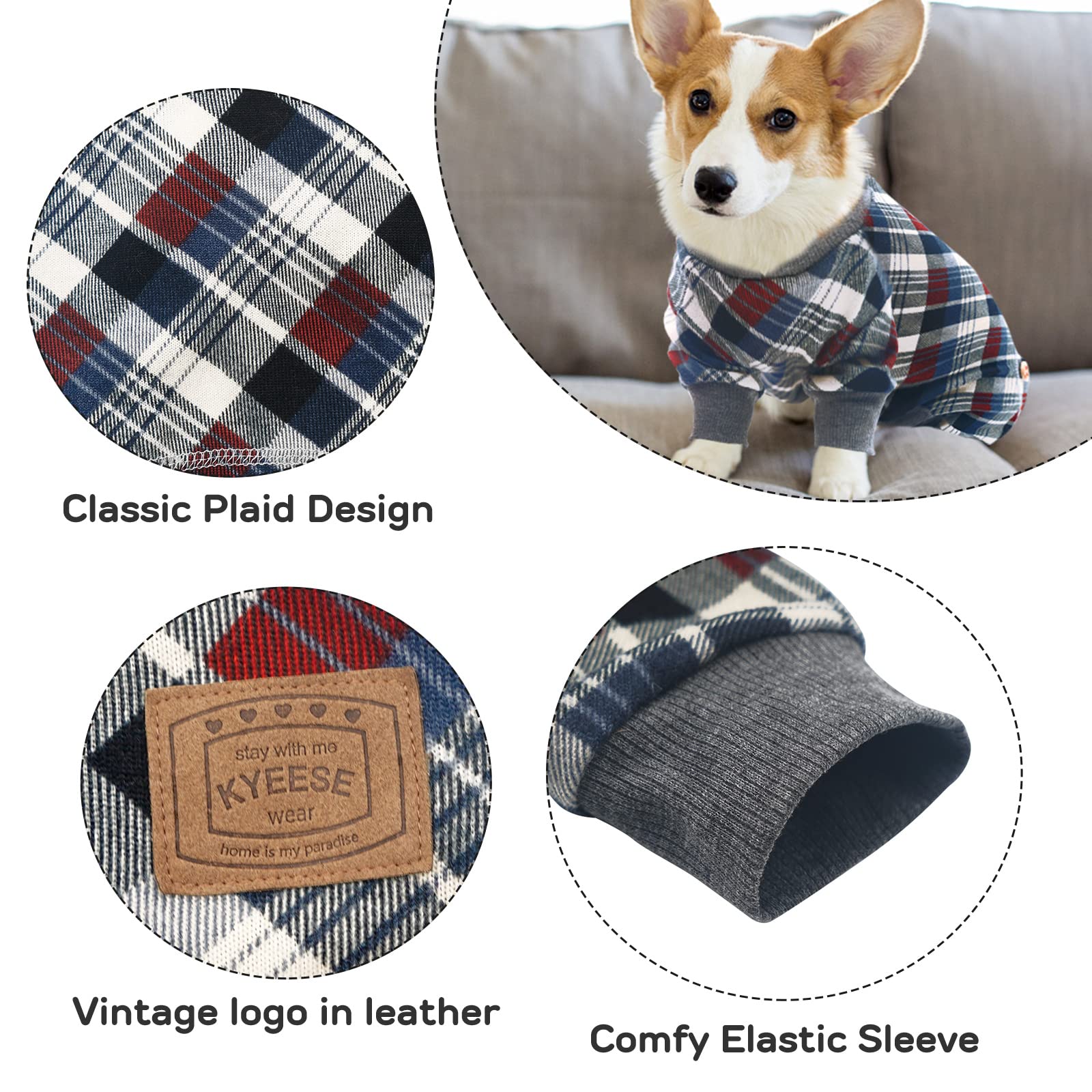 Kyeese Small Dog Pajamas Plaid Soft Material Lightweight Dog Pajama Pjs