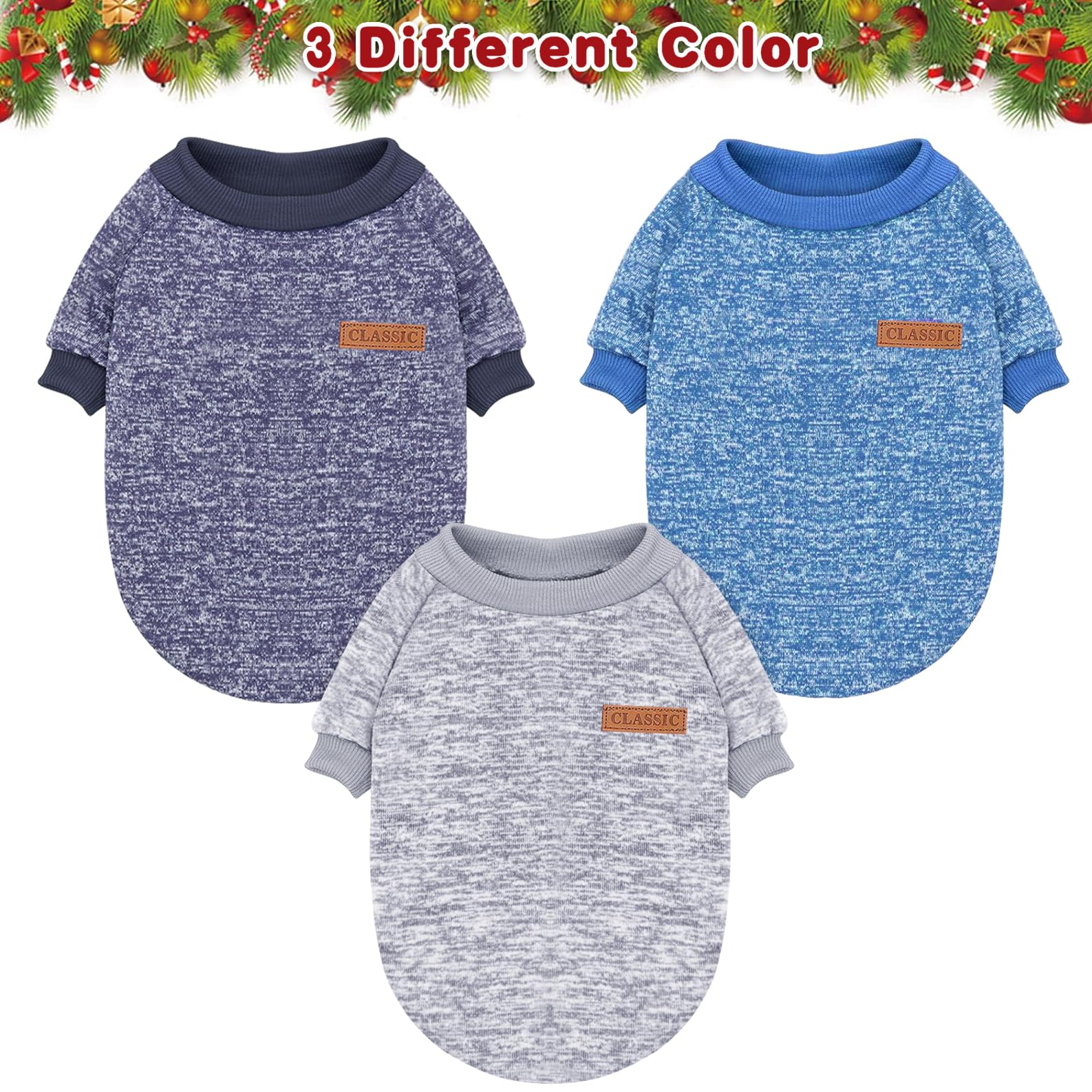 Idepet Pet Dog Classic Knitwear Sweater 3 Pcs, Fleece Coat For Small,Medium Dogs,Warm Pet Dog Cat Clothes,Soft Puppy Customes Fo