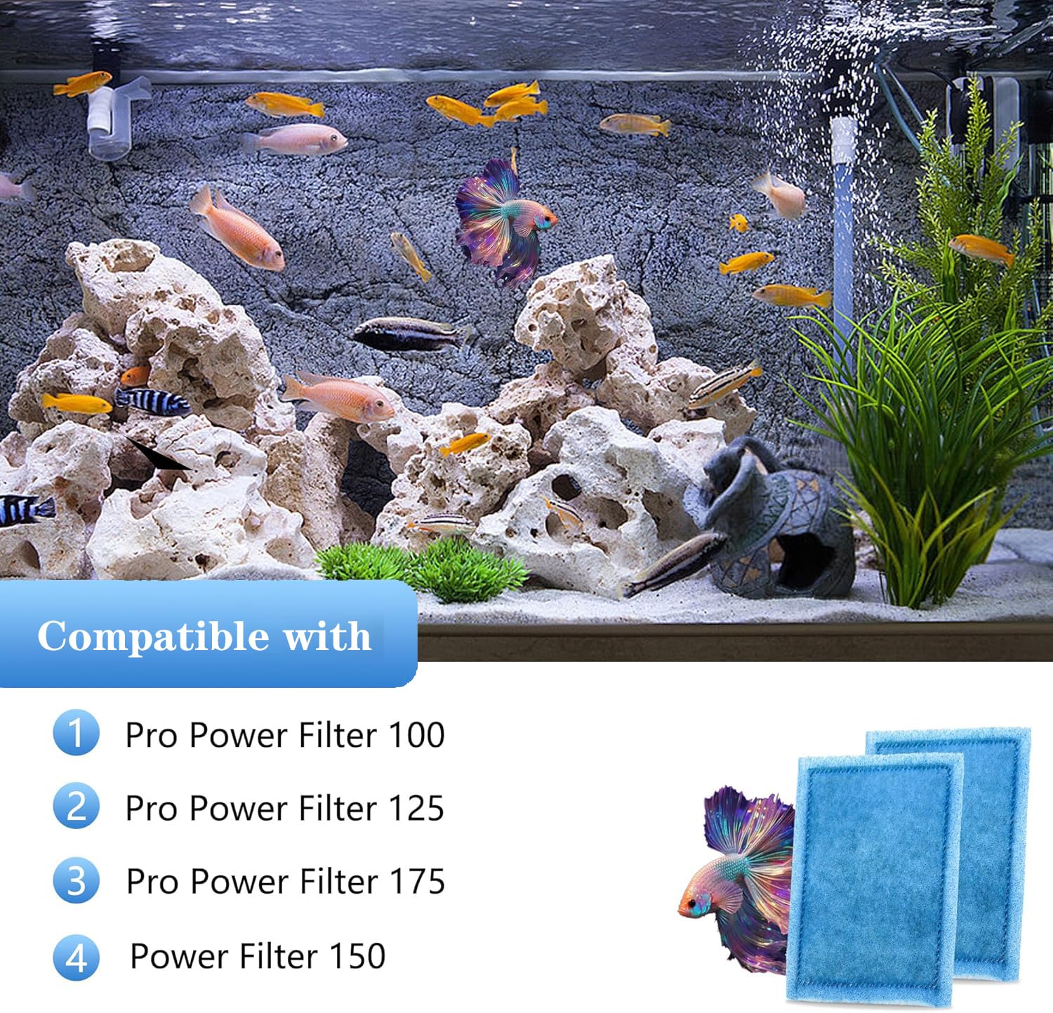 Pewyoke 4 Pack Aquarium Filter Cartridge Rite-Size B Filter Cartridges Compatible With Pro Power Filters 100/125/175 Power Filte