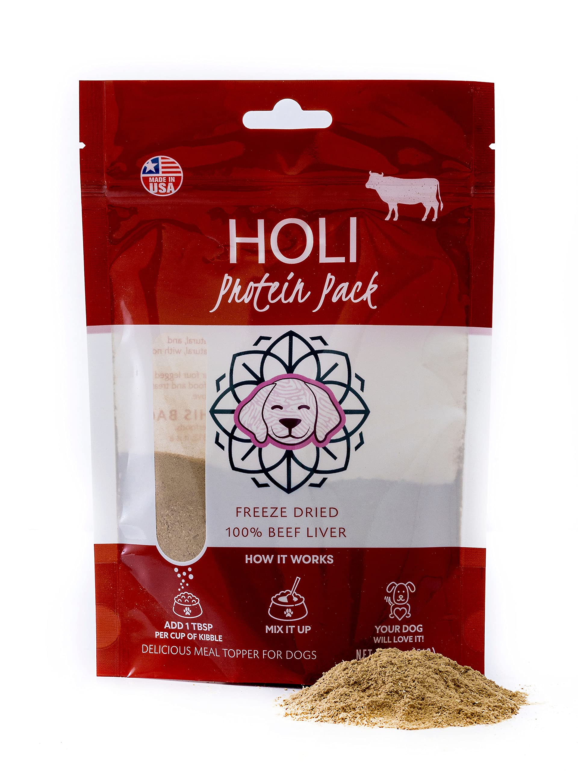 HOLI Beef Liver Dog Food Topper - Single Ingredient, Human-Grade - Freeze Dried Protein and Flavor Enhancer for Picky Dogs - Gra