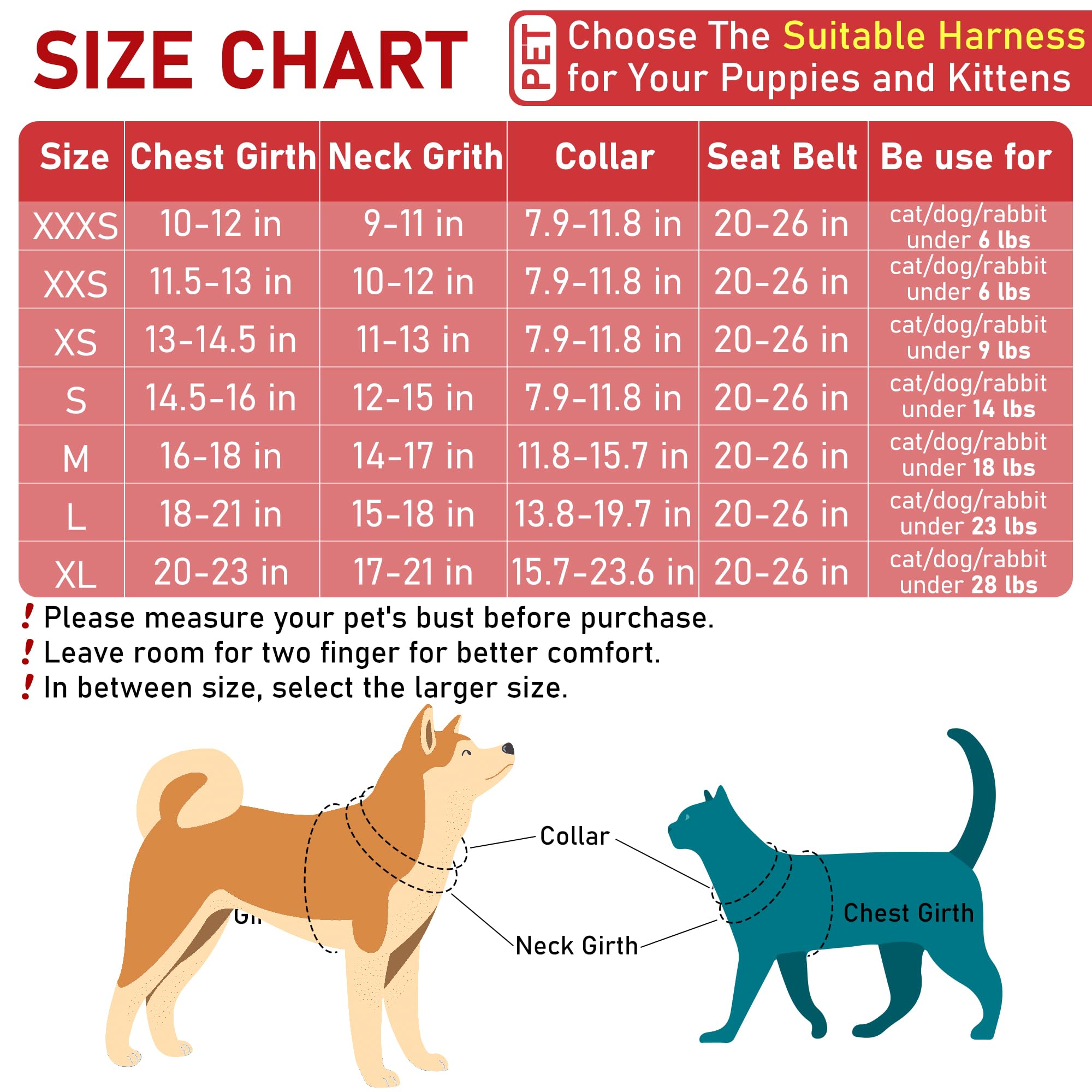 GAMUDA Dog Harness, Collar and Seat Belt Set, Vehicle Safety Harness, Retractable Adjustable Pet Seatbelts with Travel Strap and