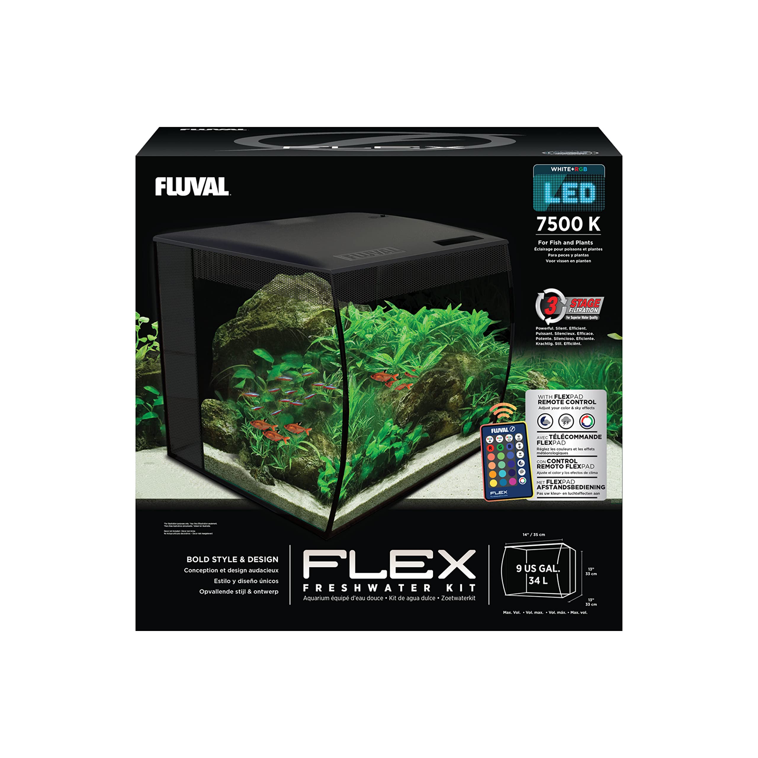 Fluval Flex 9 Aquarium Kit - Fish Tank for Fish & Plants - Comes with LED Lights, Filtration System & More - 36 x 18 x 18 - 34 L