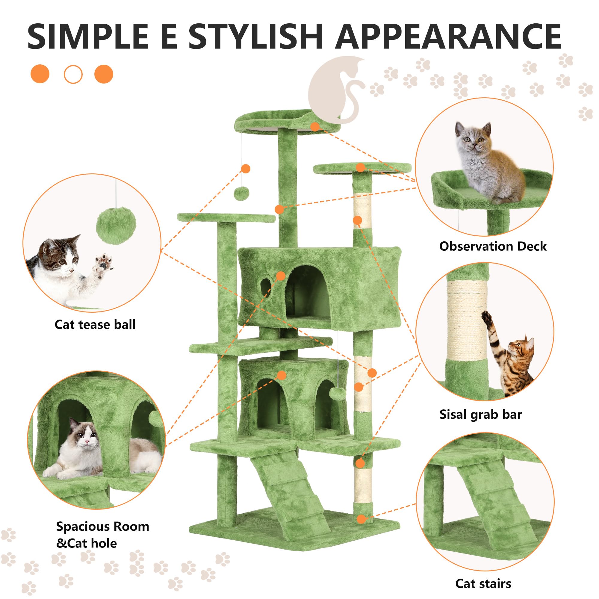 BestPet 54in Cat Tree Tower for Indoor Cats,Multi-Level Cat Furniture Activity Center with Cat Scratching Posts Stand House Cat