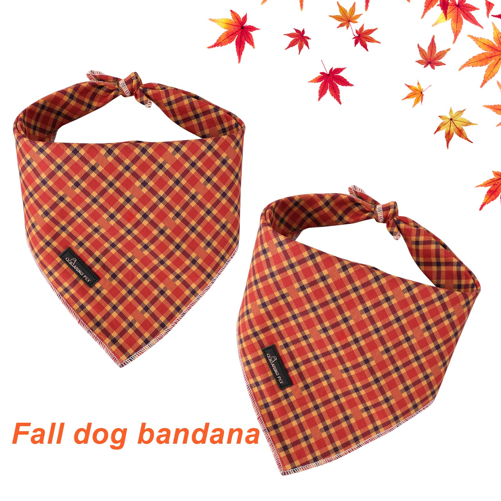 Aring Pet Fall Bandana - Cotton Orange Plaid Dog & Cat Triangle Bibs For Boy & Girl Pets, Comfortable Halloween Scarf