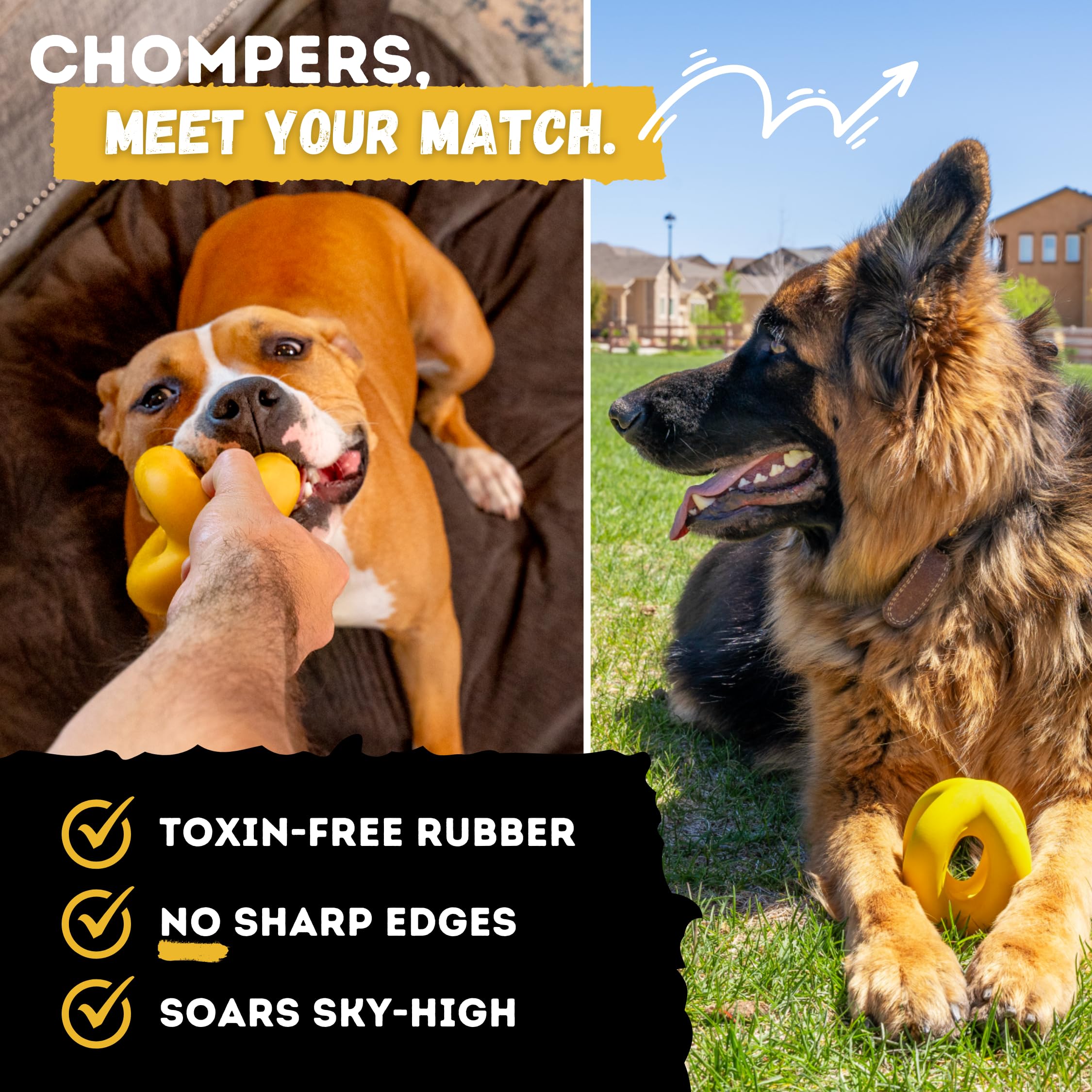 WoofBite Indestructible Dog Ball - Durable Natural Rubber Toy for Aggressive Chewers - 4" Yellow
