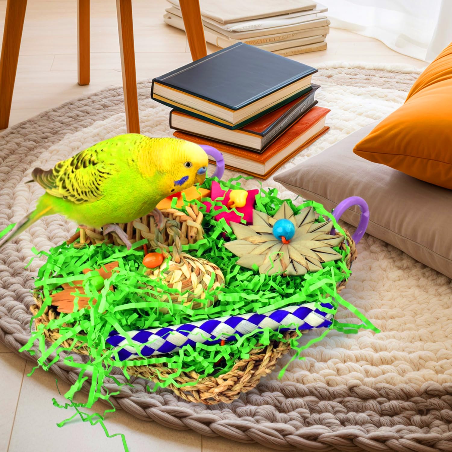 Katumo Bird Toys, Conure Toys Parakeet Grass Mat Toy Parrot Foraging Shredding Entertainments For Cockatiel Conure Lovebird Para
