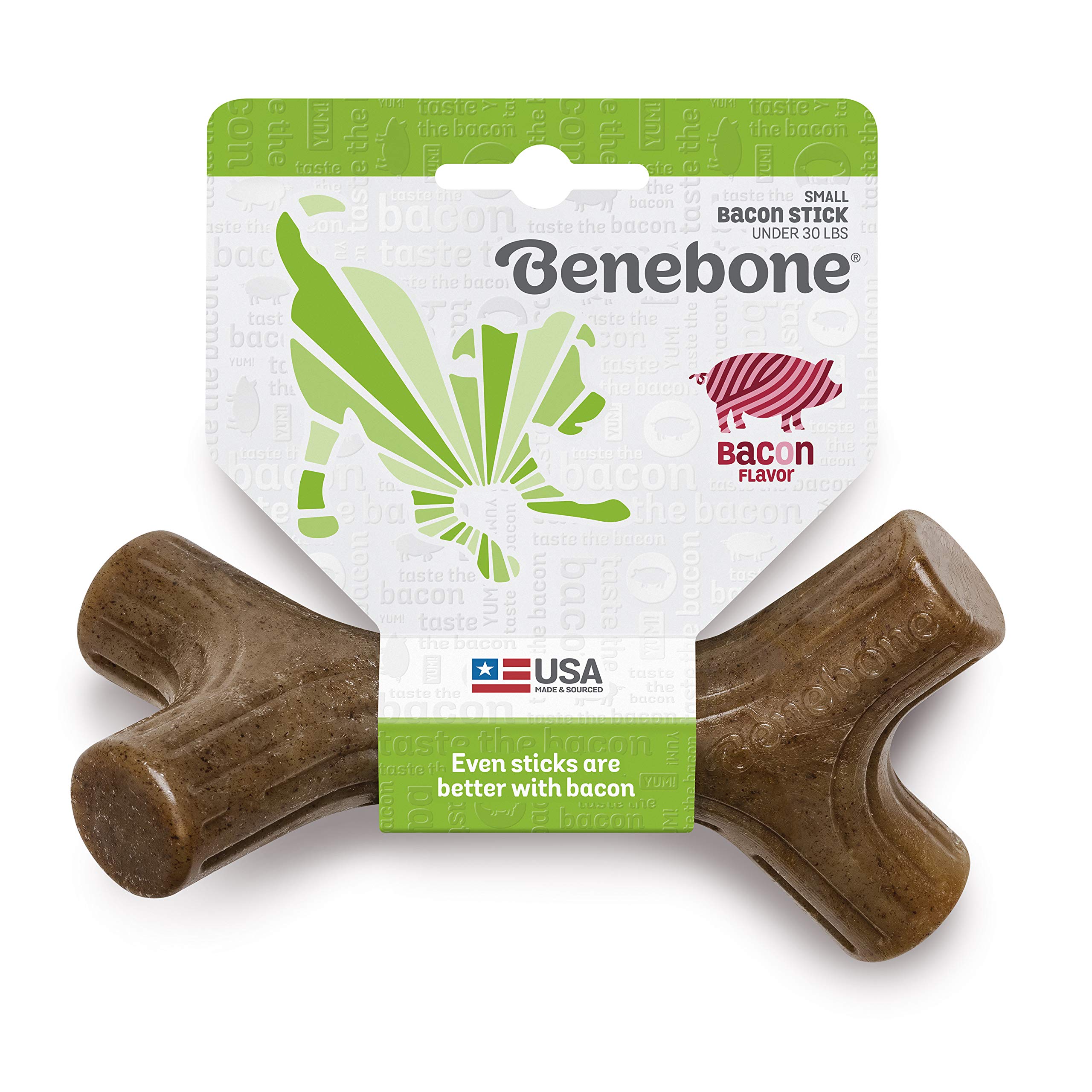Benebone Bacon Stick Real Wood Durable Dog Chew Toy, Made In Usa, Small