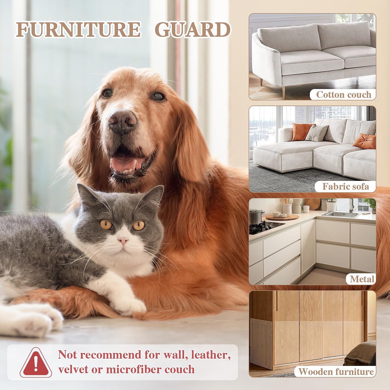 2Rolls Anti Cat Scratch Furniture Protector, Couch Protector From Cat Claws - Heavy-Duty, Easy-To-Apply Scratching Deterrent And