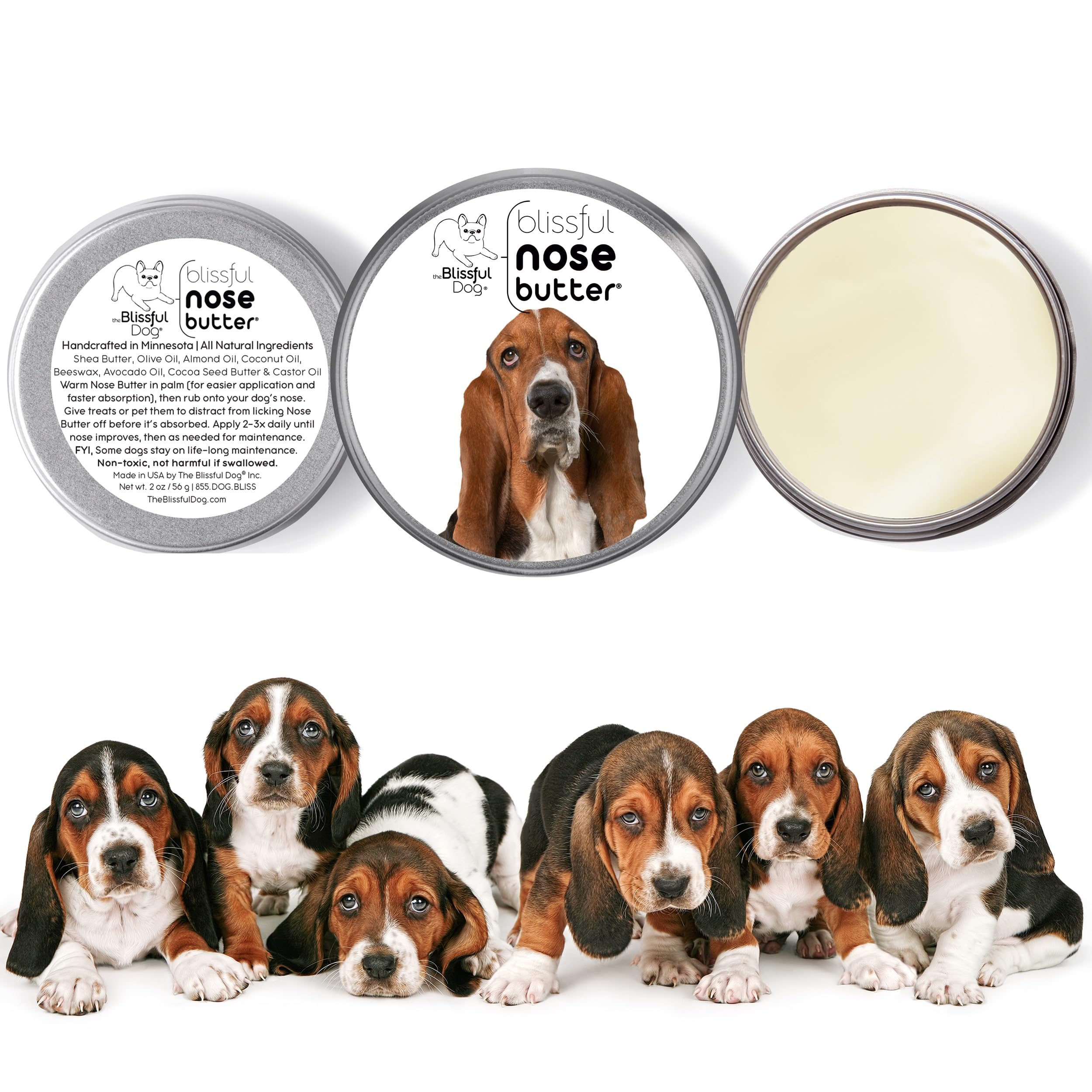 The Blissful Dog Basset Hound Nose Butter Tin, Versatile Dog Nose Balm for Dry Nose, Handcrafted Nose Moisturizer, Easy-to-Apply
