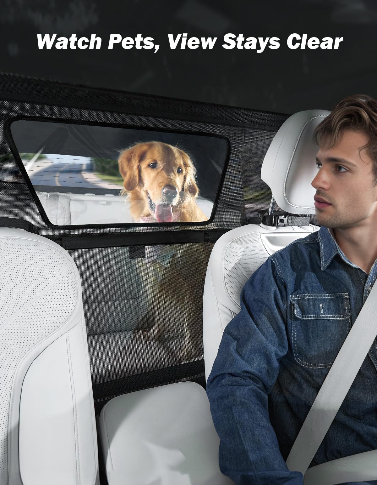 Joytutus 56'' Wide Dog Car Barrier With Visual Window, Car Barrier For Suv Escape-Proof, Net For Car Cargo Behind Front Seats, V