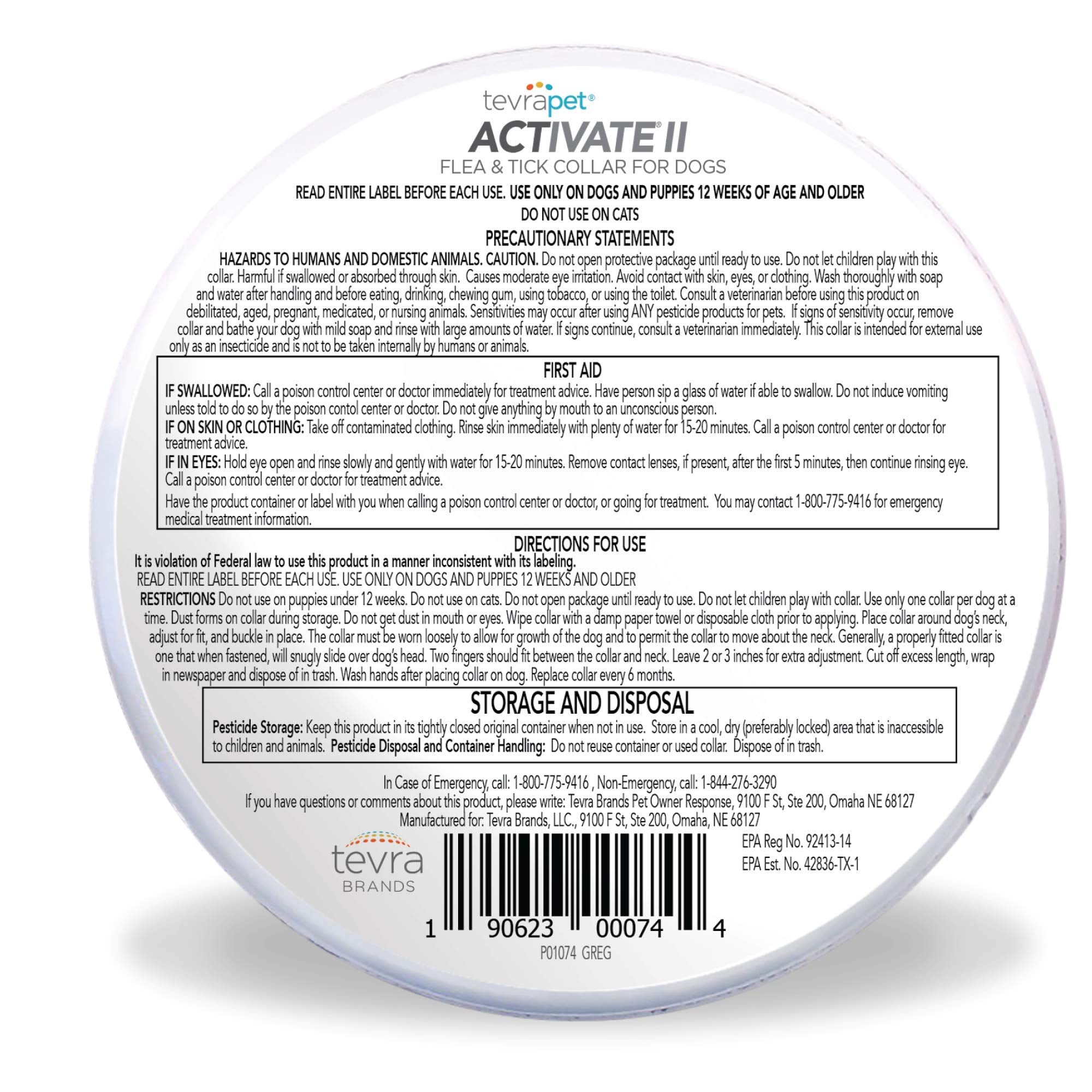 Tevrapet Activate Ii Flea And Tick Collar For Dogs, 12 Months Prevention, 2 Count, One Size Fits All