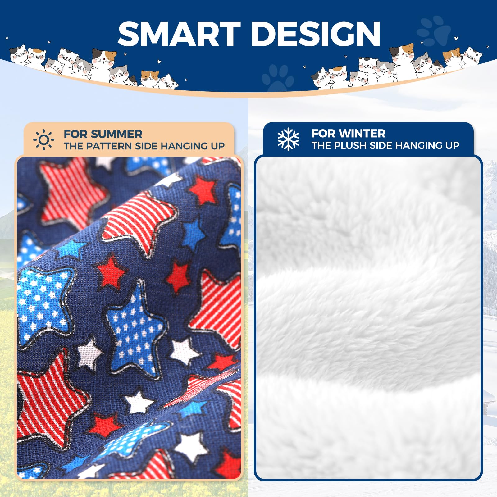 Cat Hammock For Cage Hanging Reversible 2Pack,Pet Hammock Bed Adjustable,Soft Sleeping Hammock For Cats,Ferret,Puppy,Rabbits,Sma