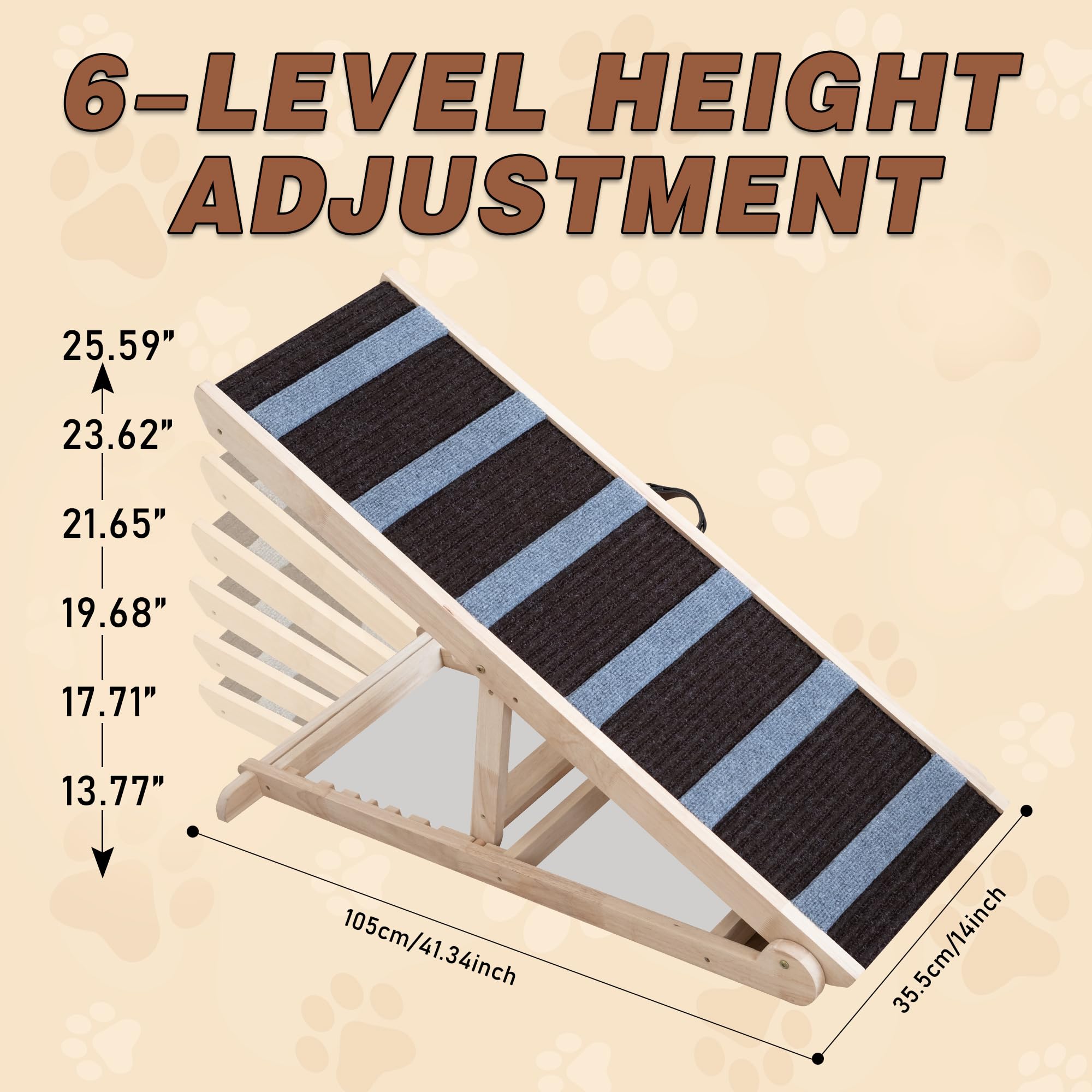 Unqbwe Dog Ramp For Bed, Adjustable & Folding With 6 Adjustable Height, Rugged, Anti-Slip, Dog Ramp For Couch, Folding Portable
