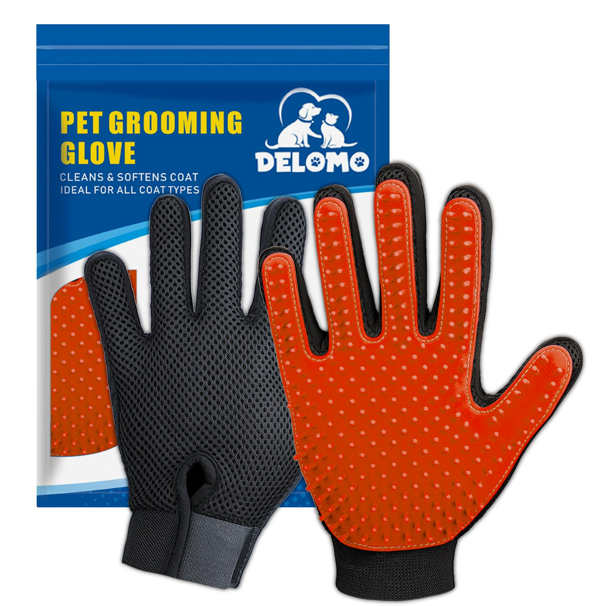 Upgrade Version Pet Grooming Glove - Gentle Deshedding Brush Glove - Efficient Pet Hair Remover Mitt - Enhanced Five Finger Design - Perfect For Dog & Cat With Long & Short Fur - 1 Pair