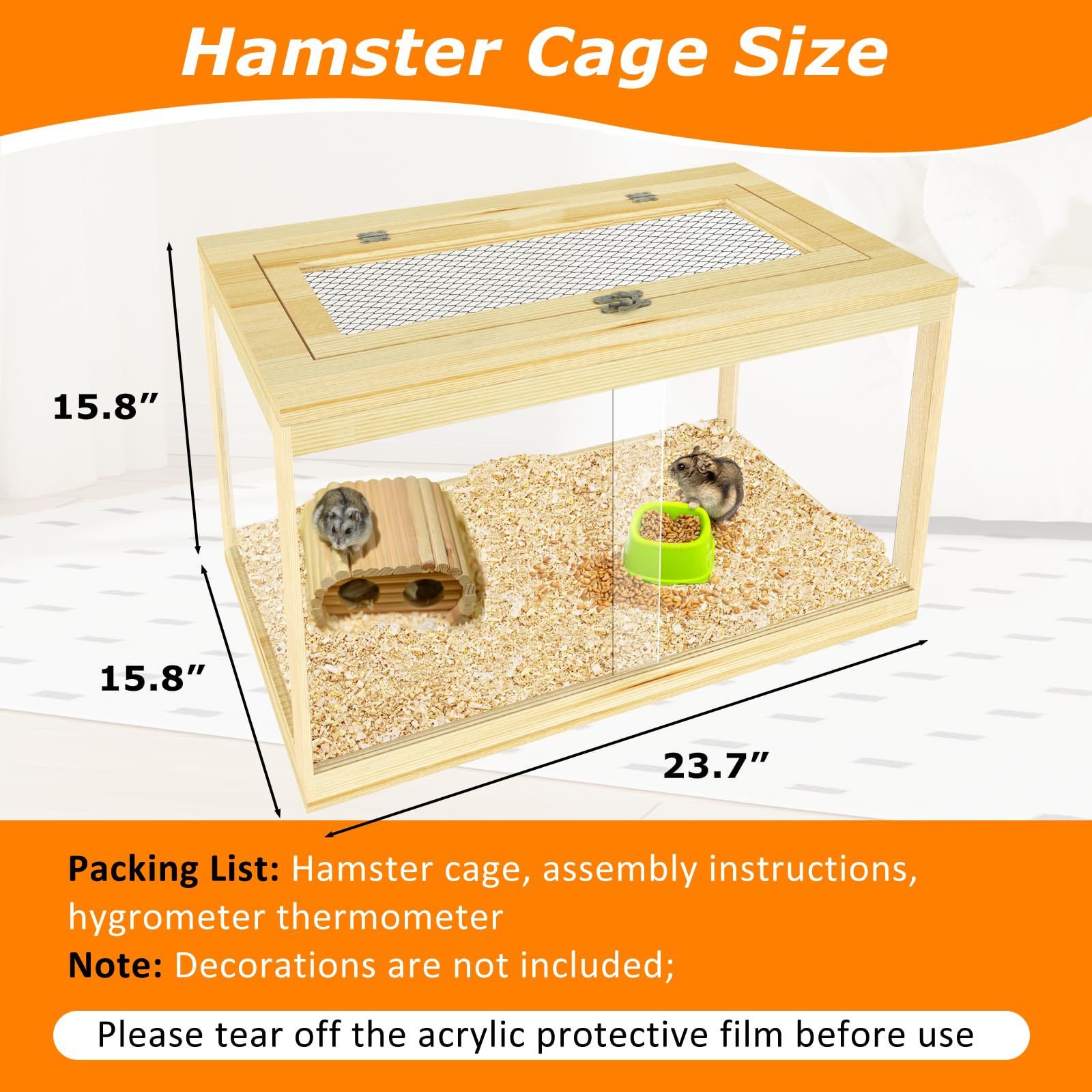 24'' Hamster Cage, Lockable Sliding Door Gerbil Cage, Dwarf Hamster Cage With Metal Mesh Roof, Mice And Small Animal Habitat, Ch