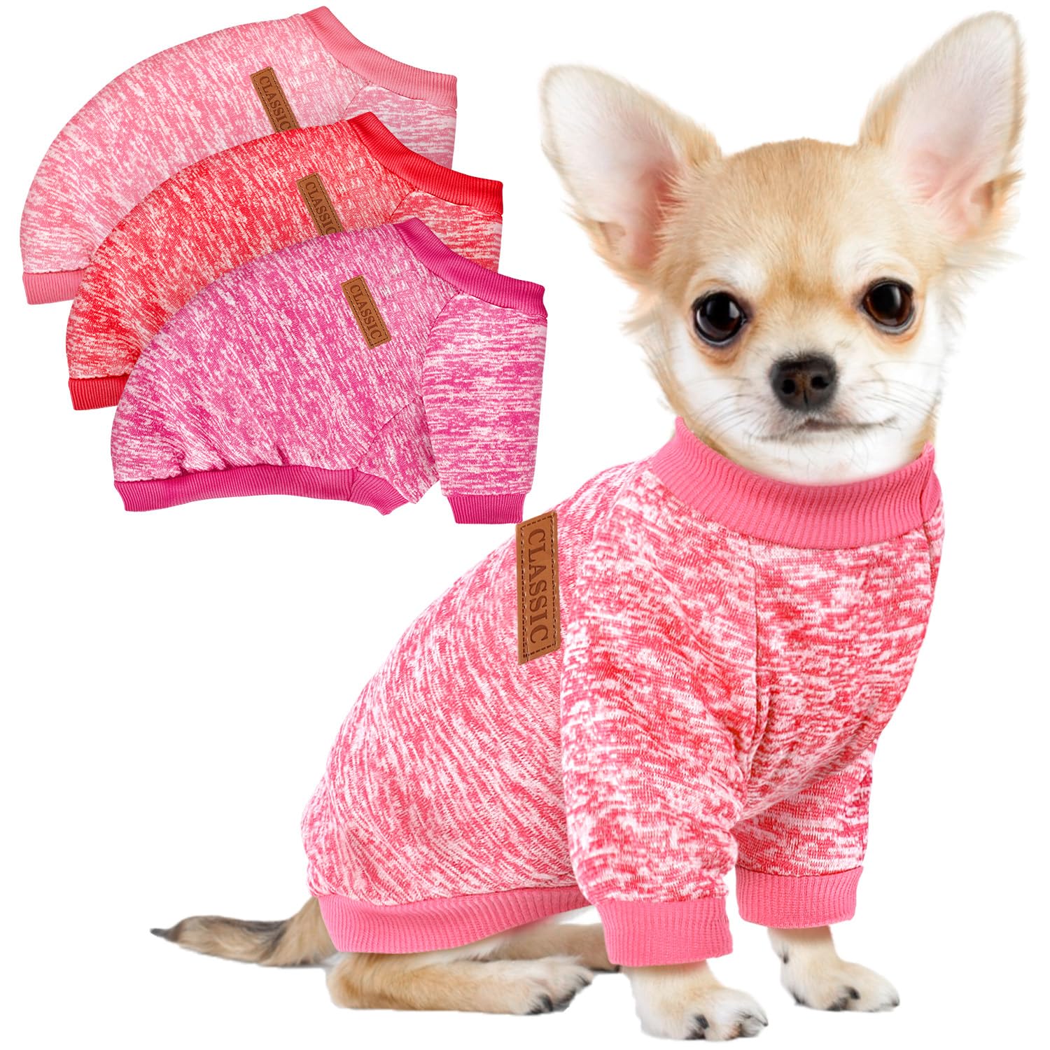 3 Pack Dog Sweaters For Small Dogs Girl Boy Winter Fleece Clothes Warm Soft Dog Sweatshirt Outfit For Dogs Cats Pet Apparel (Ros