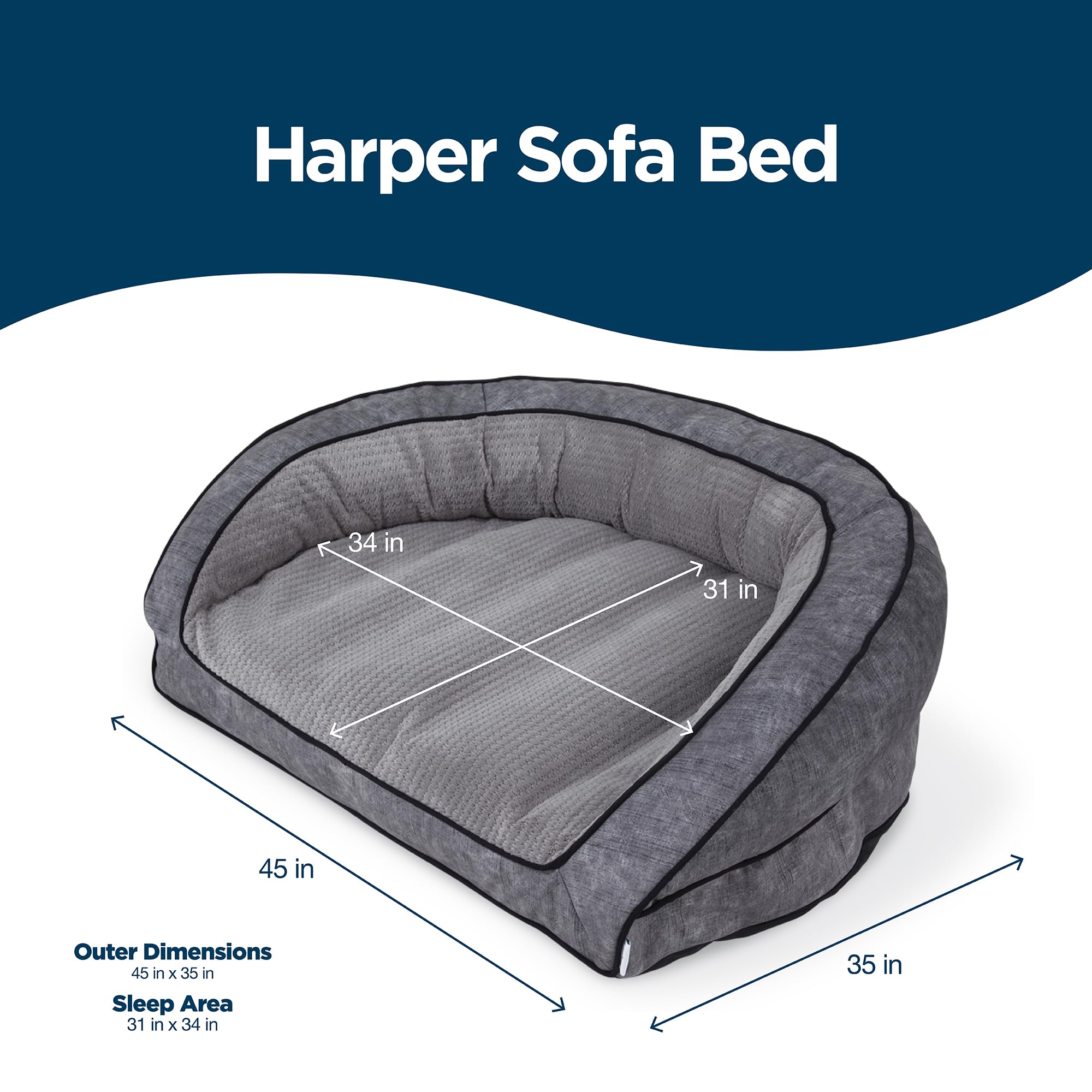 Petmate La-Z-Boy Harper Sofa Large Dog Bed Grey 43x35 Inches for Dogs up to 125lbs with Durable Removable Washable Cover
