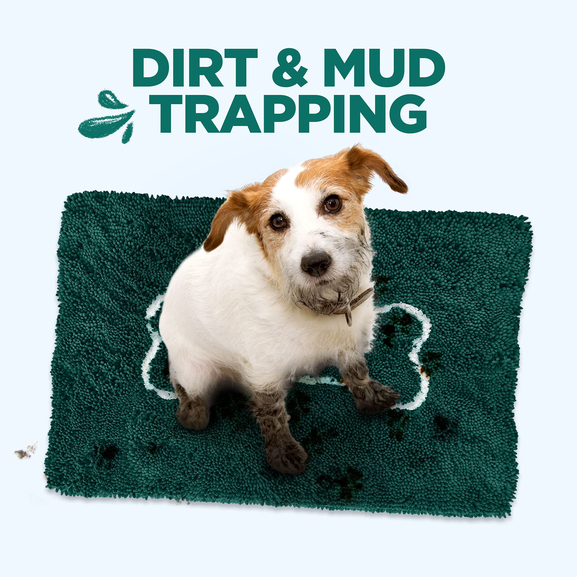 Soggy Doggy Doormat With Bone Design | Evergreen/Oatmeal Bone | Large 26    X 36    | Ultra Absorbent Microfiber Chenille Wet Do