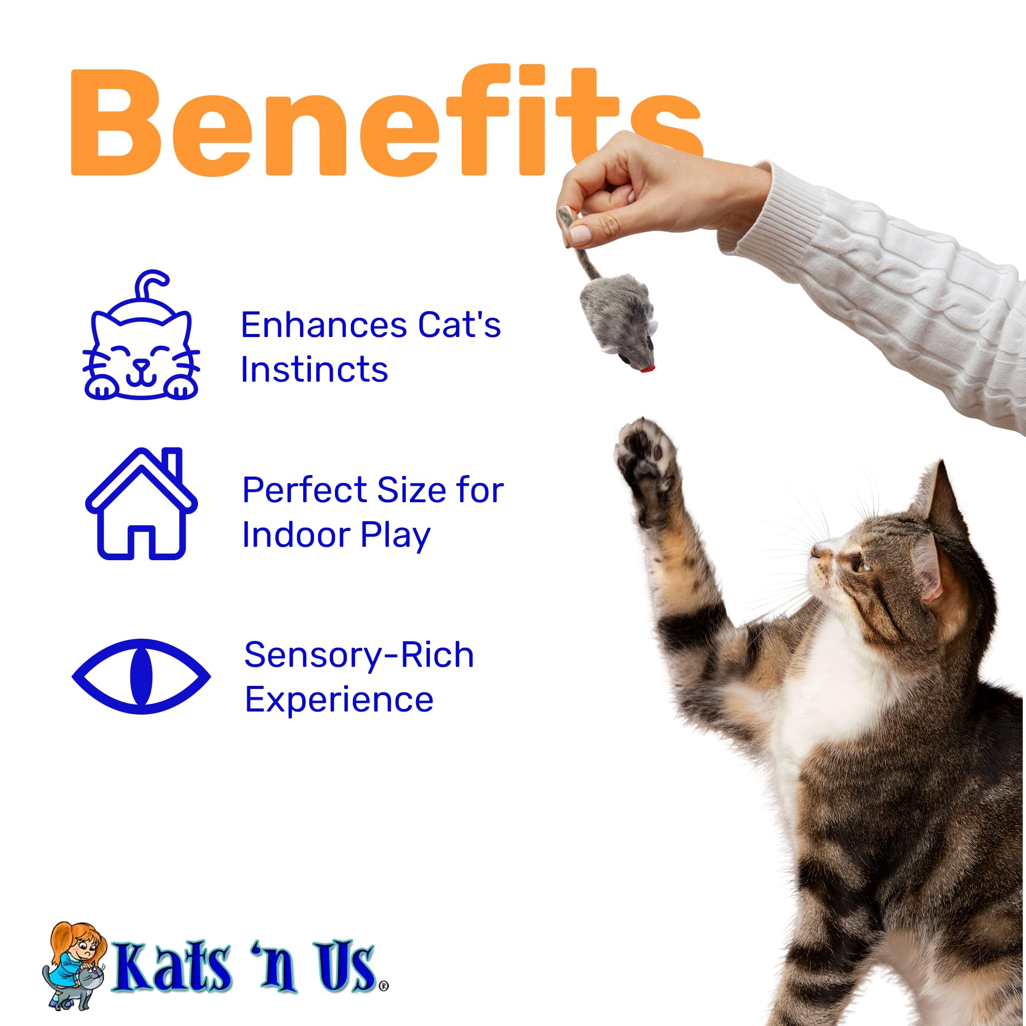 Real Rabbit Fur Mouse Cat Toy - Hard Body - Interactive Cat Toys, Real Fur Mice, 5 Pack Gray No Rattle