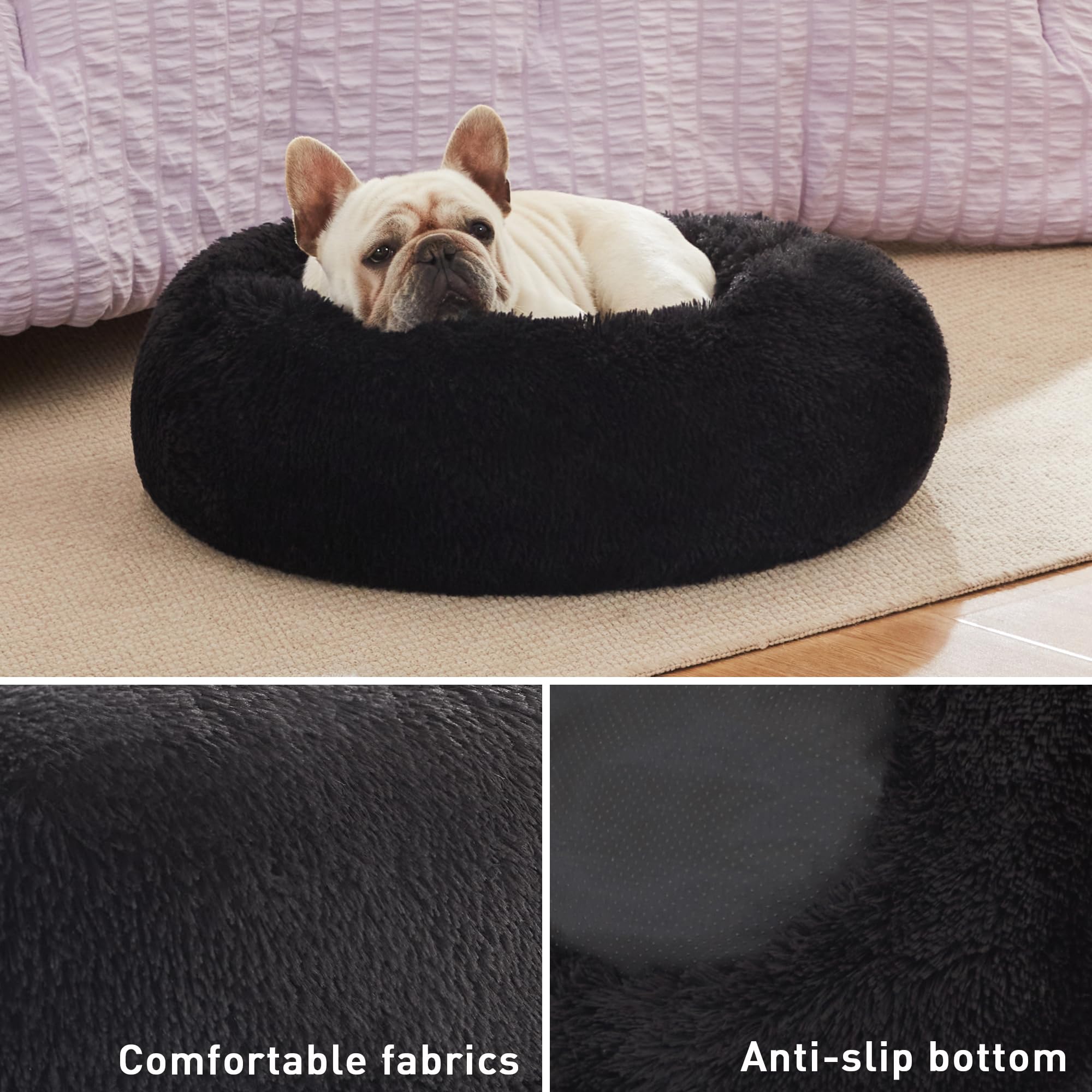 Love s cabin Calming Cat Bed for Indoor Cats,Anti-Anxiety Donut Round Dog Bed,Fluffy Faux Fur Washable Pet Bed for Small Medium