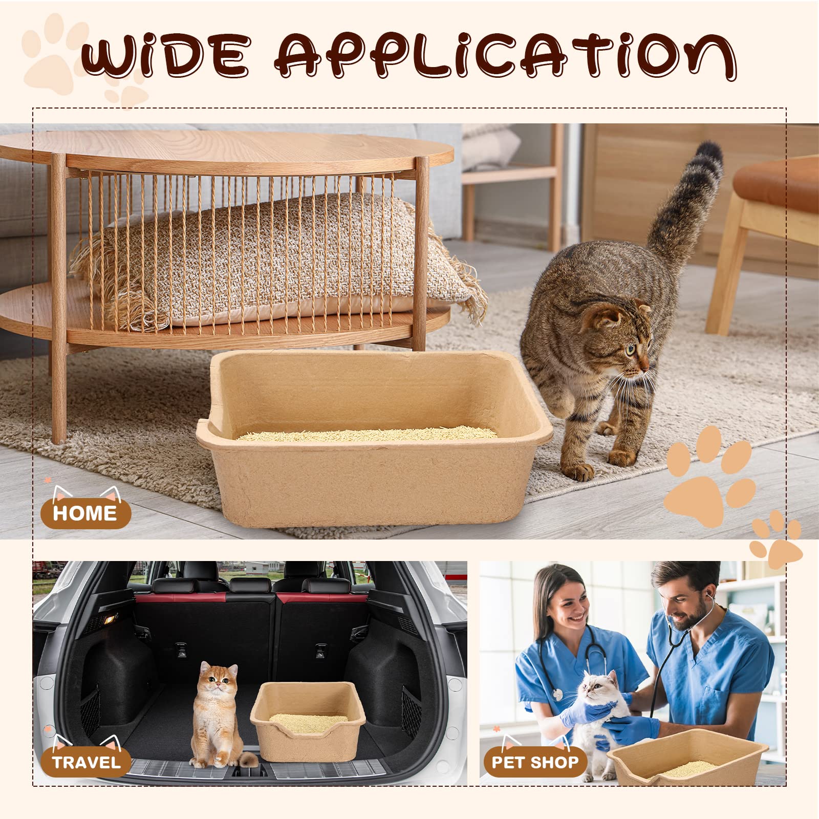 Harloon 10 Pack Extra Large Disposable Cat Litter Box 22.4 X 17.9 X 6.9'' Paper Cat Litter Tray Pet Litter Pan Large Disposable